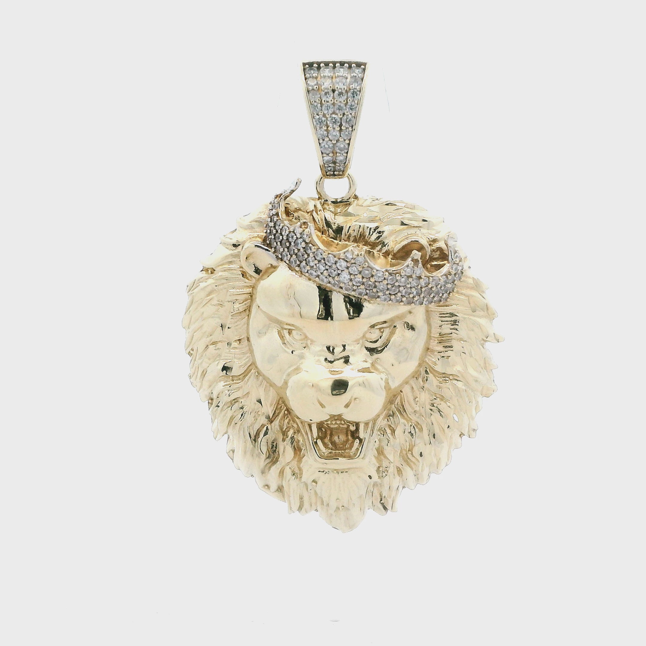 10K Yellow Gold CZ Crown Lion Pendant