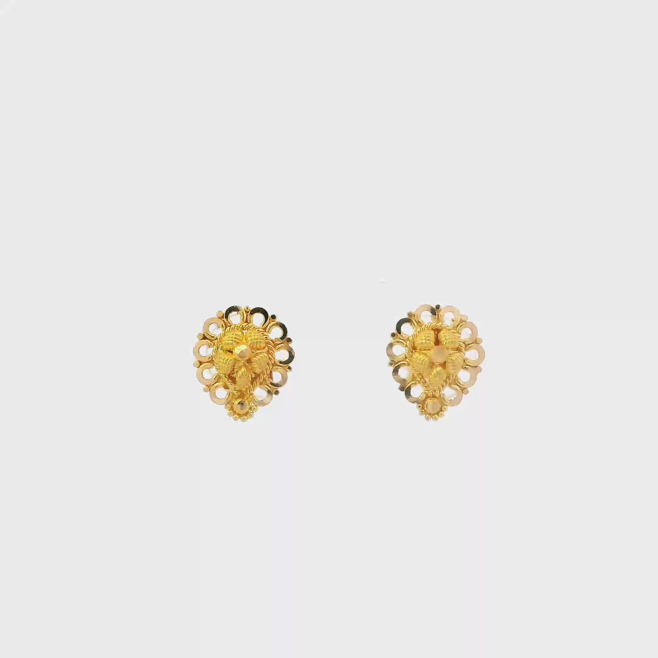 22K Yellow Gold Pear Flower Stud Earrings