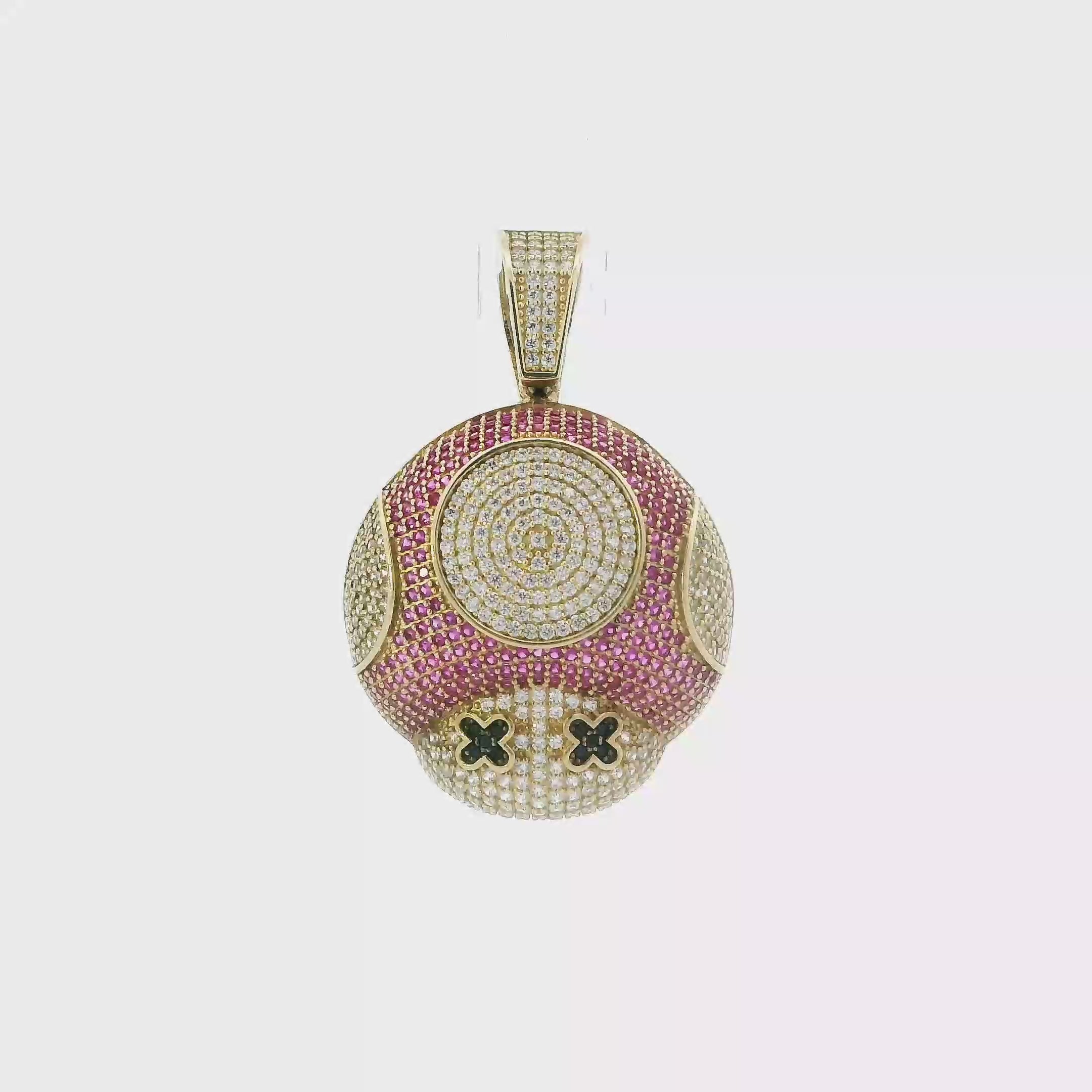 10K Yellow Gold Cz Red Mushroom Face Pendant