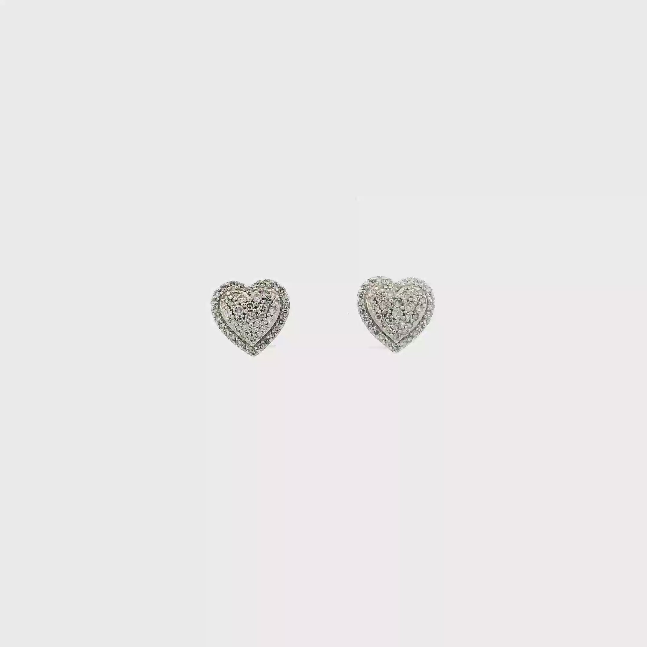 10K White Gold Diamond Heart Earrings
