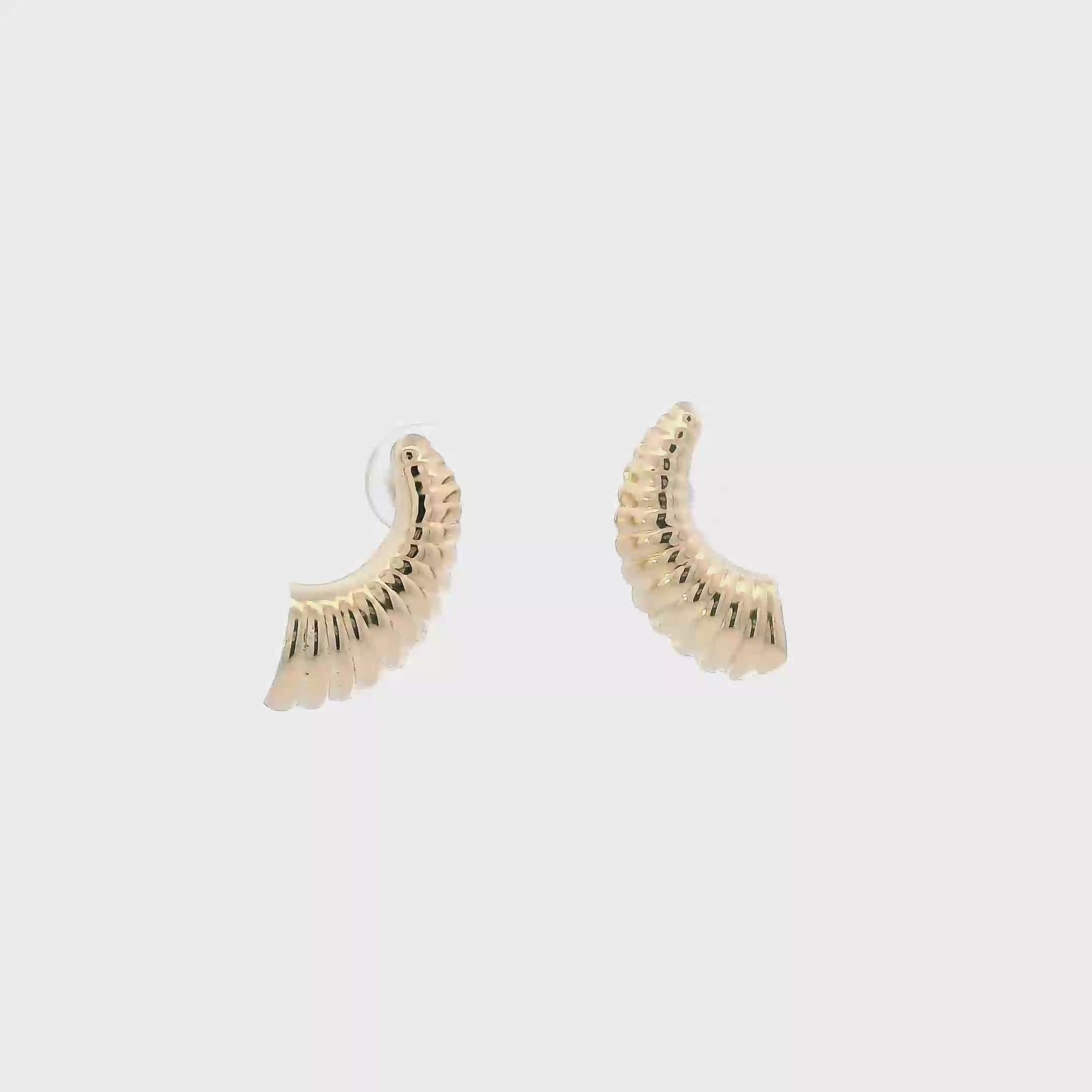 14K Yellow Gold Scalloped Curved Dangle Earrings