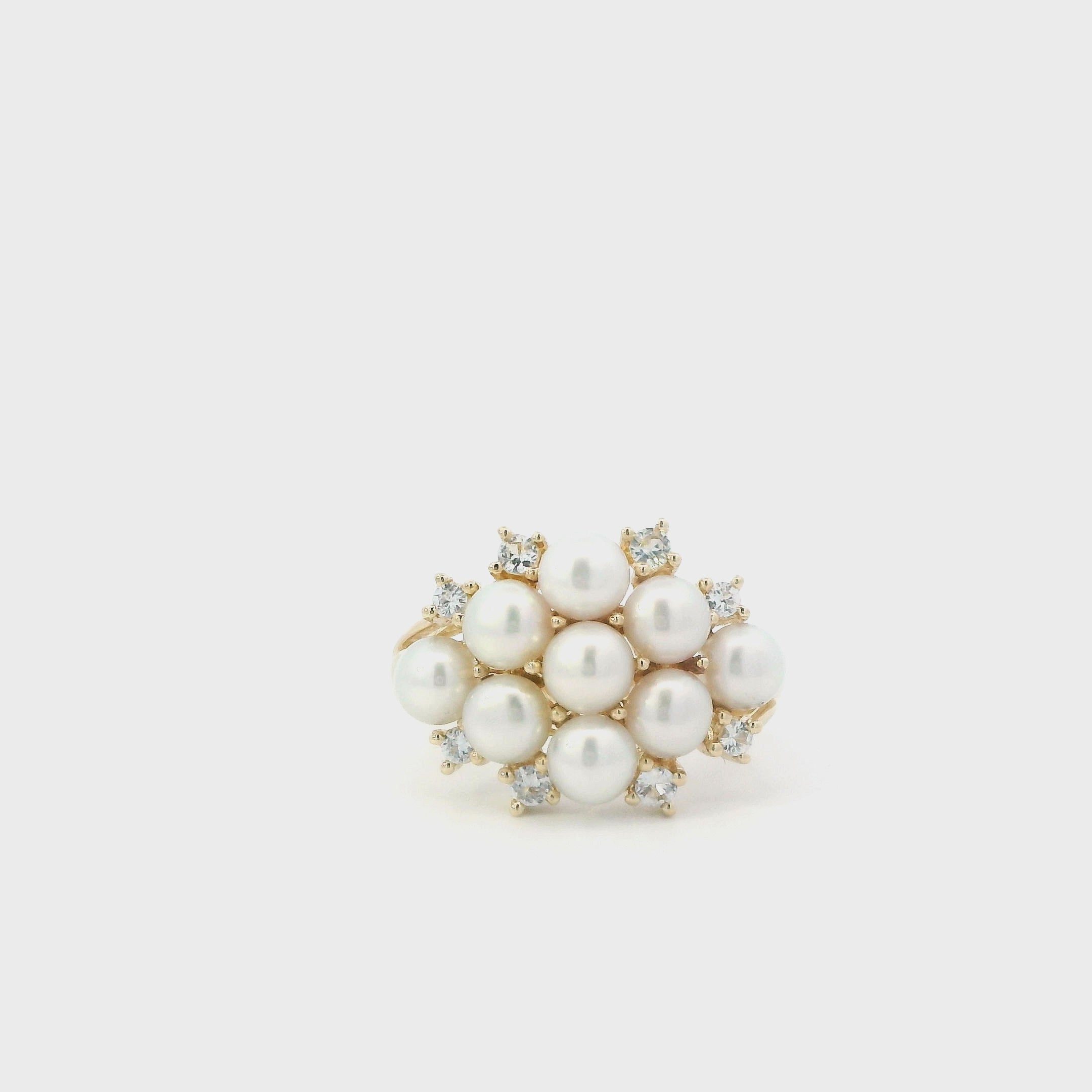 14K Yellow Gold Pearl & Sapphire Womens Ring