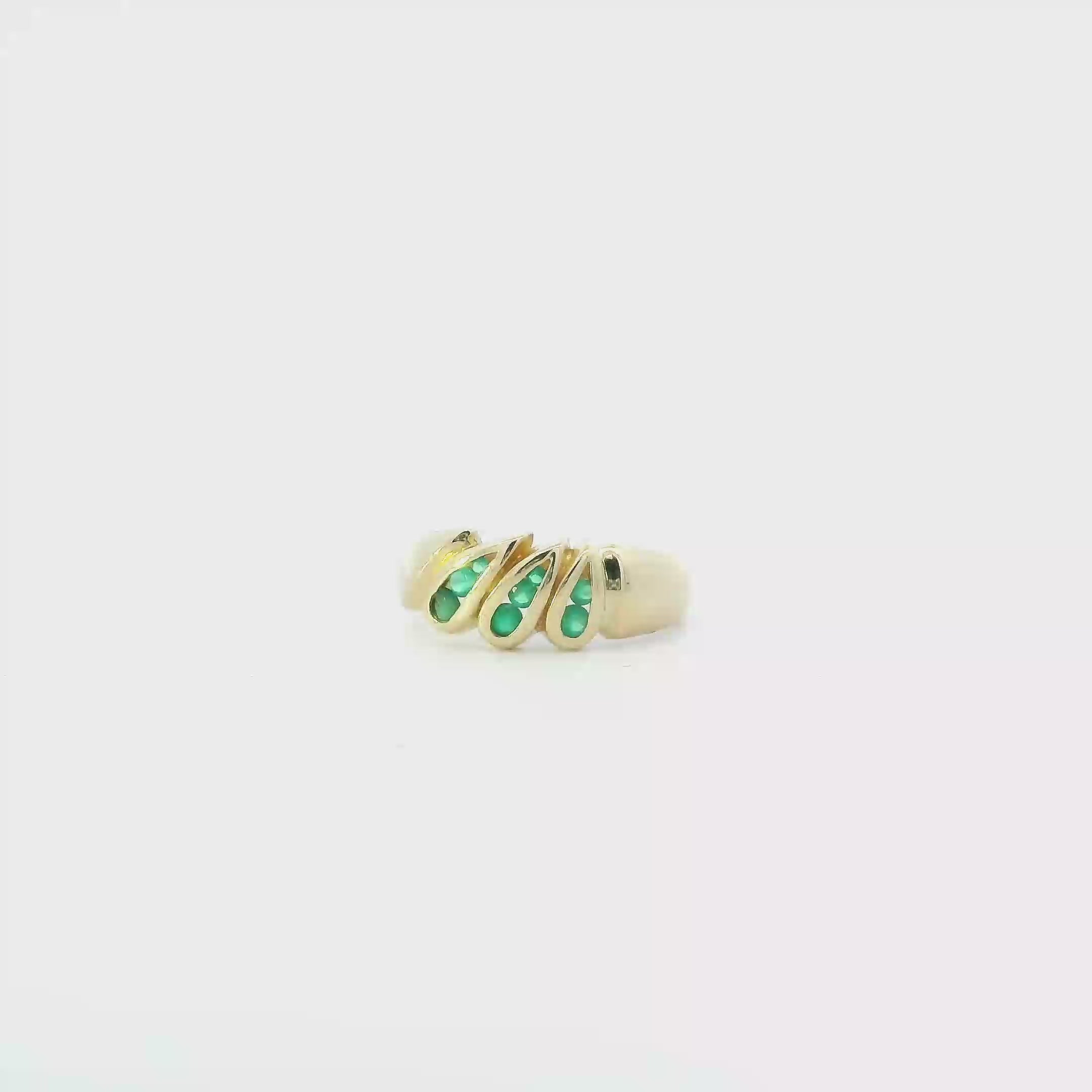 14K Yellow Gold Emerald Slanted Design Womens Ring