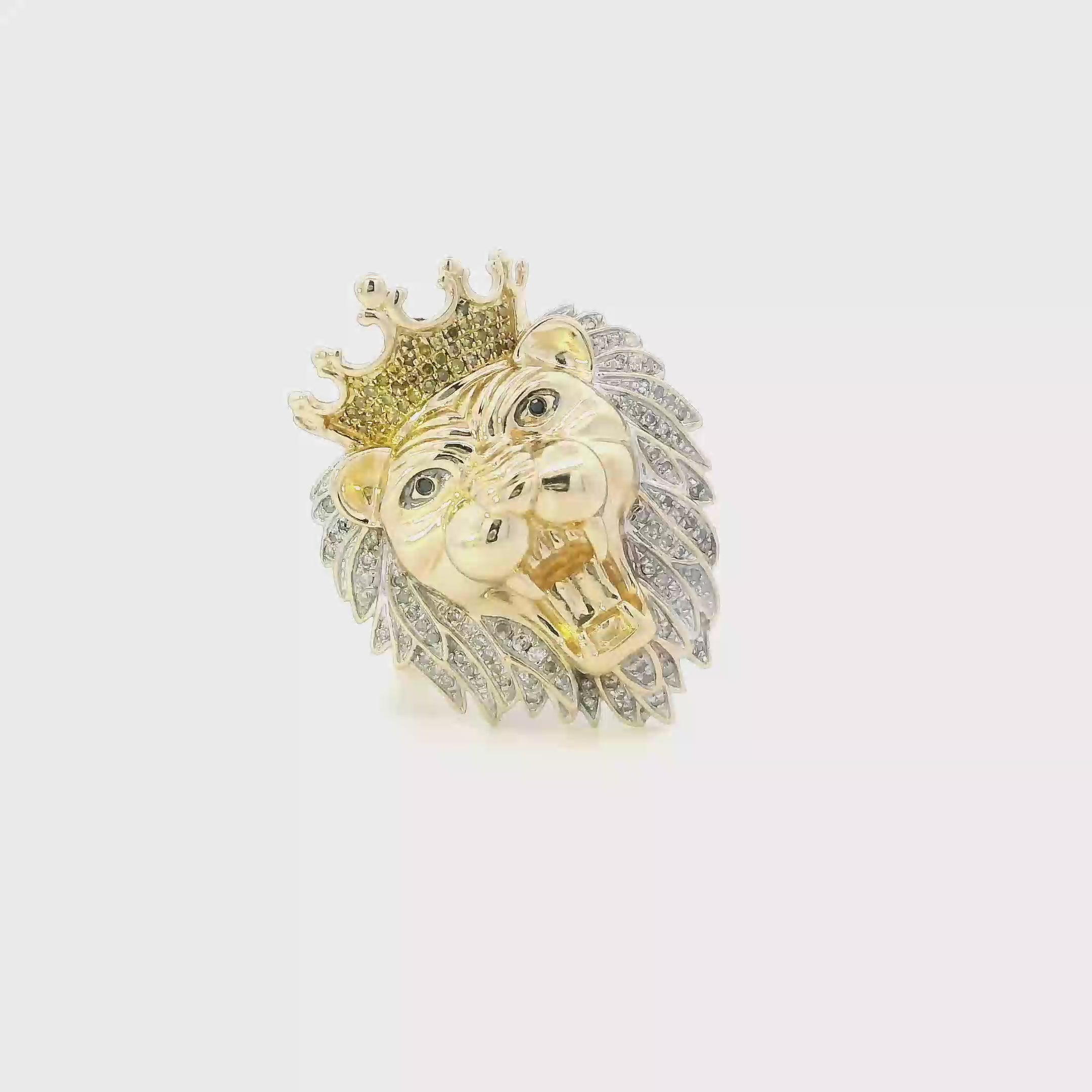 10K Yellow Gold Diamond Lion Mens Ring - 0.26ct