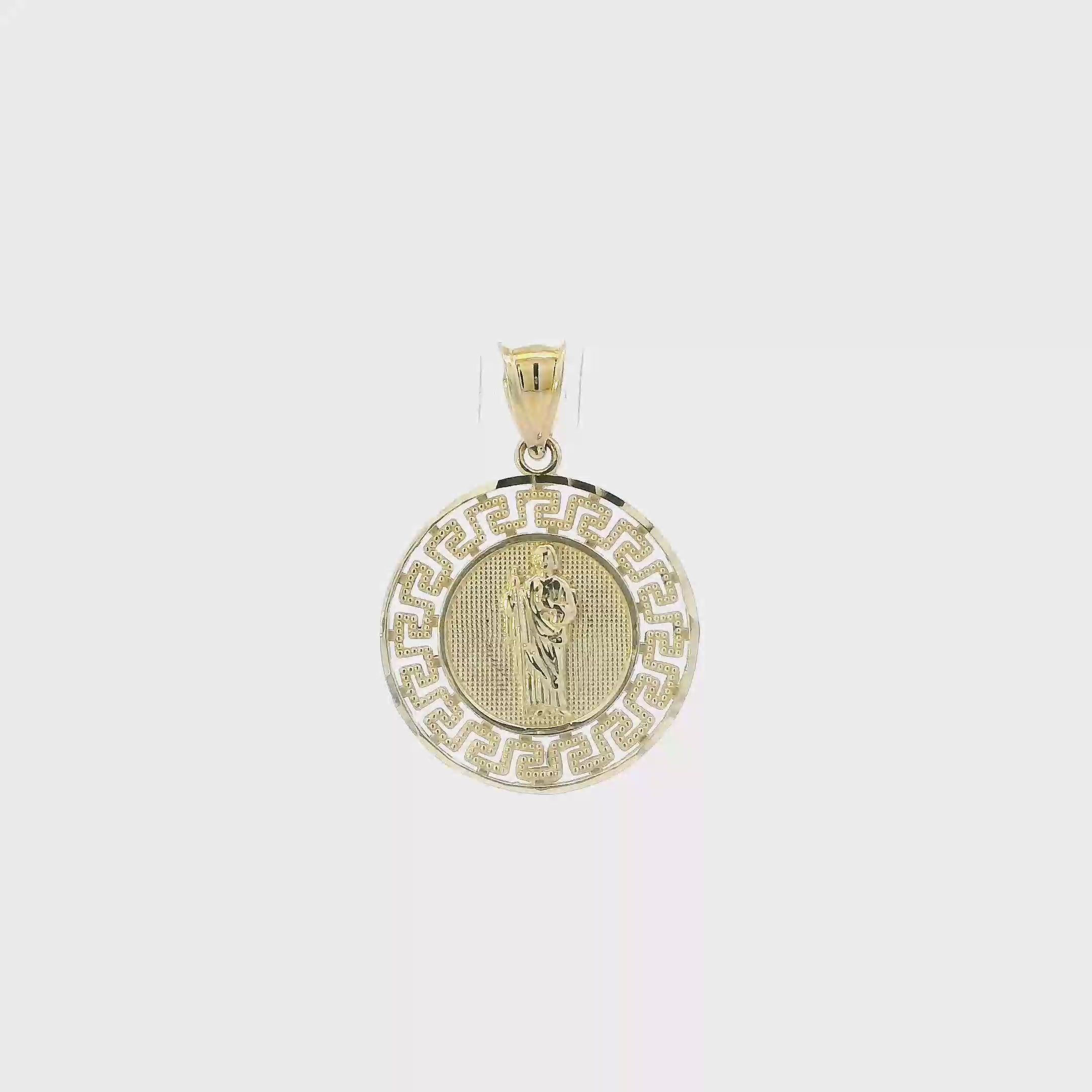 10K Yellow Gold Round Greek Design Religious Pendant