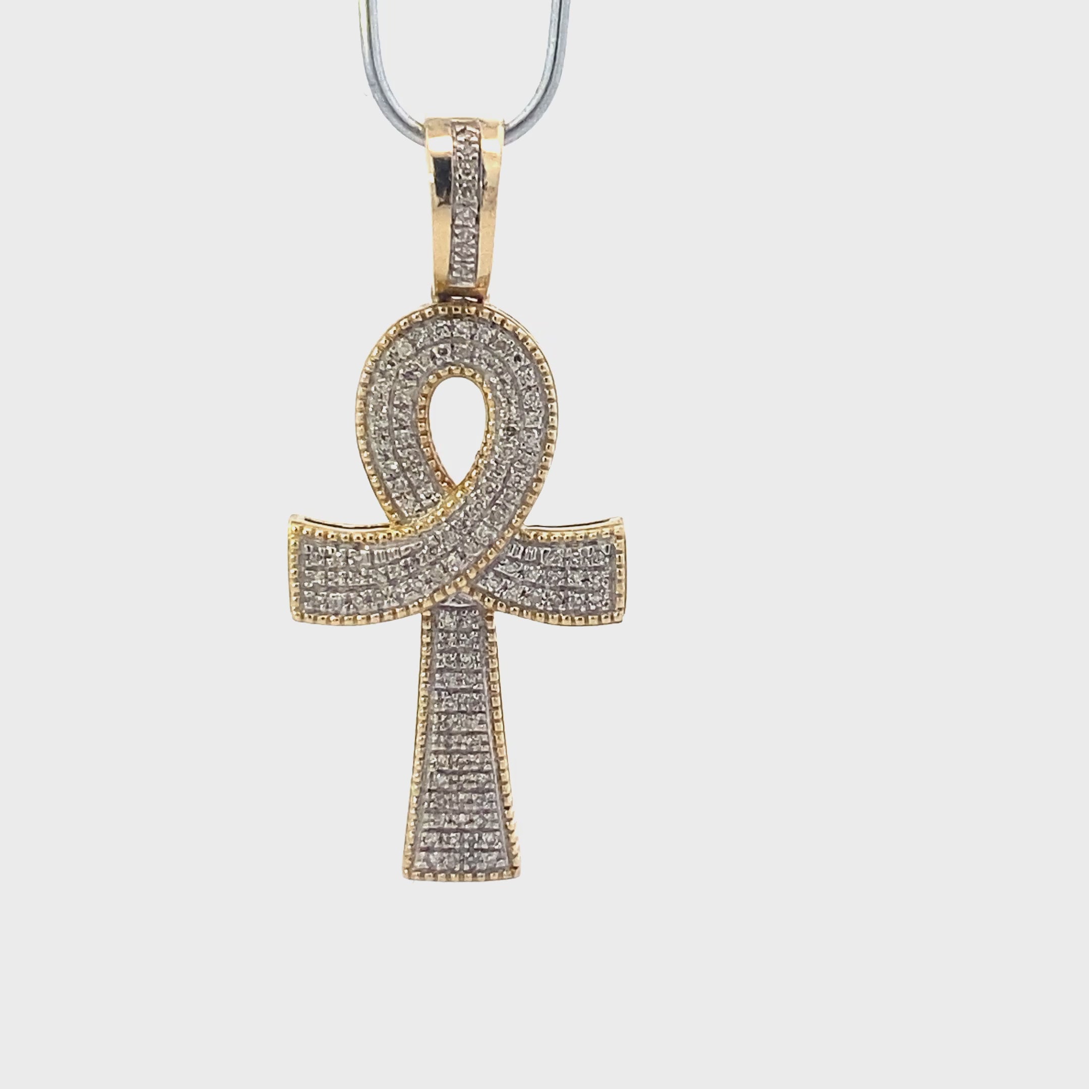 10K Yellow Gold Diamond Ankh Cross Pendant - 0.23ct