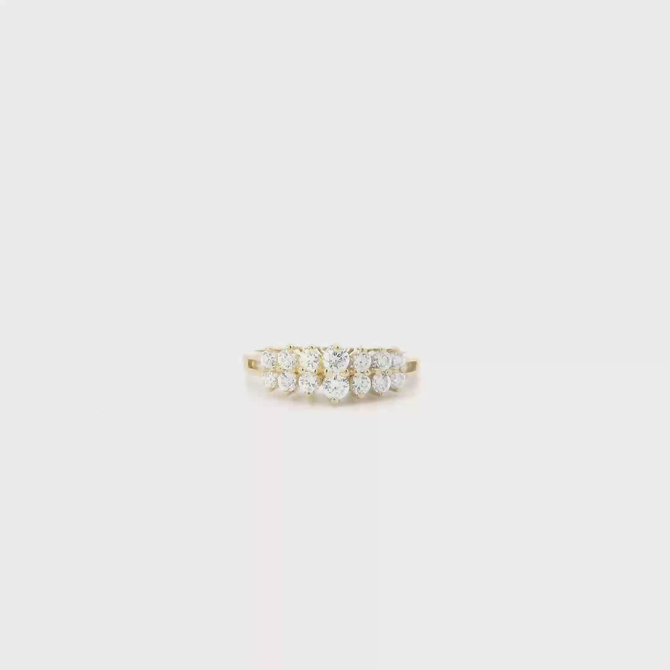 10K Yellow Gold Cz Double Row Womens Ring