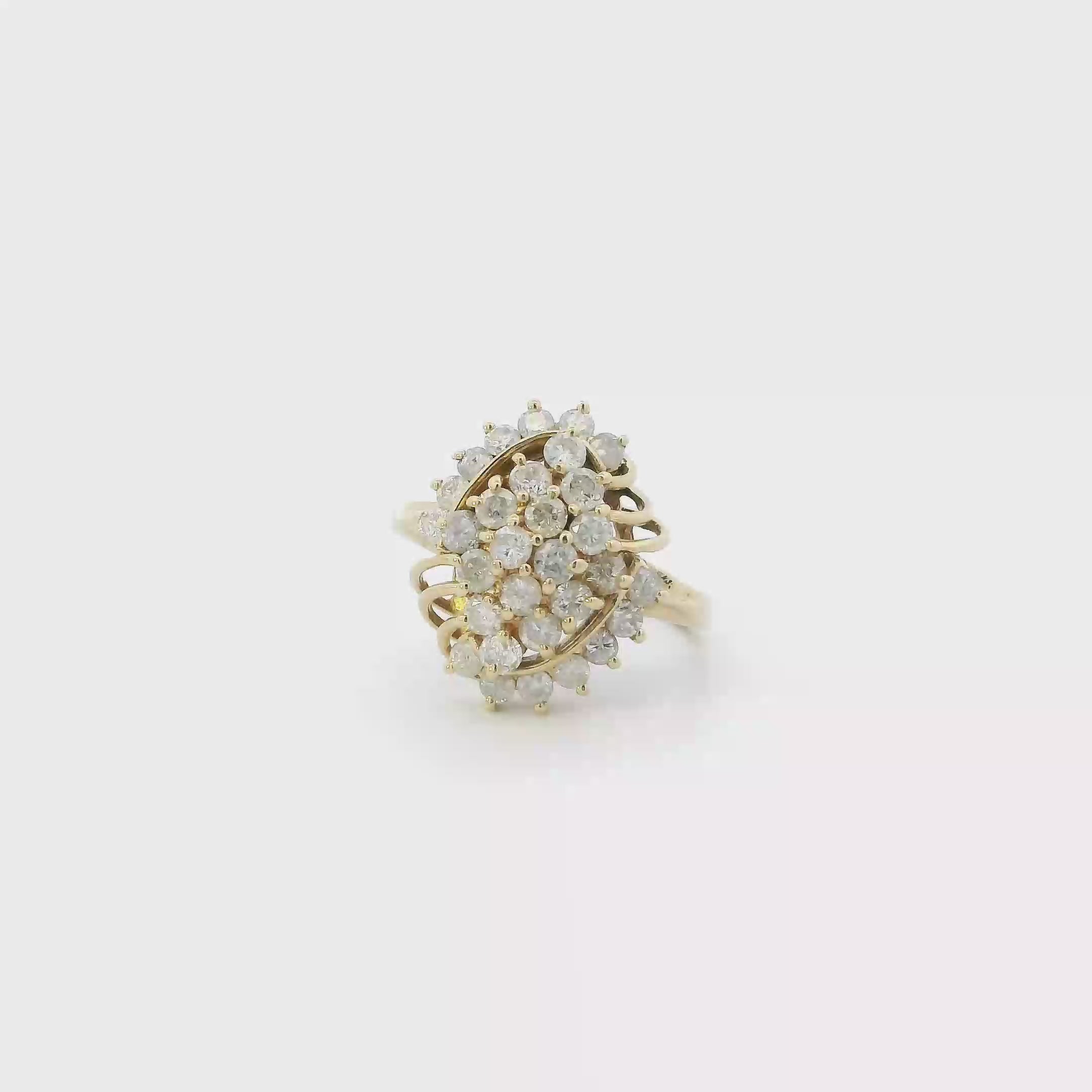 14K Yellow Gold Diamond Cluster Womens Ring - 1.68ct