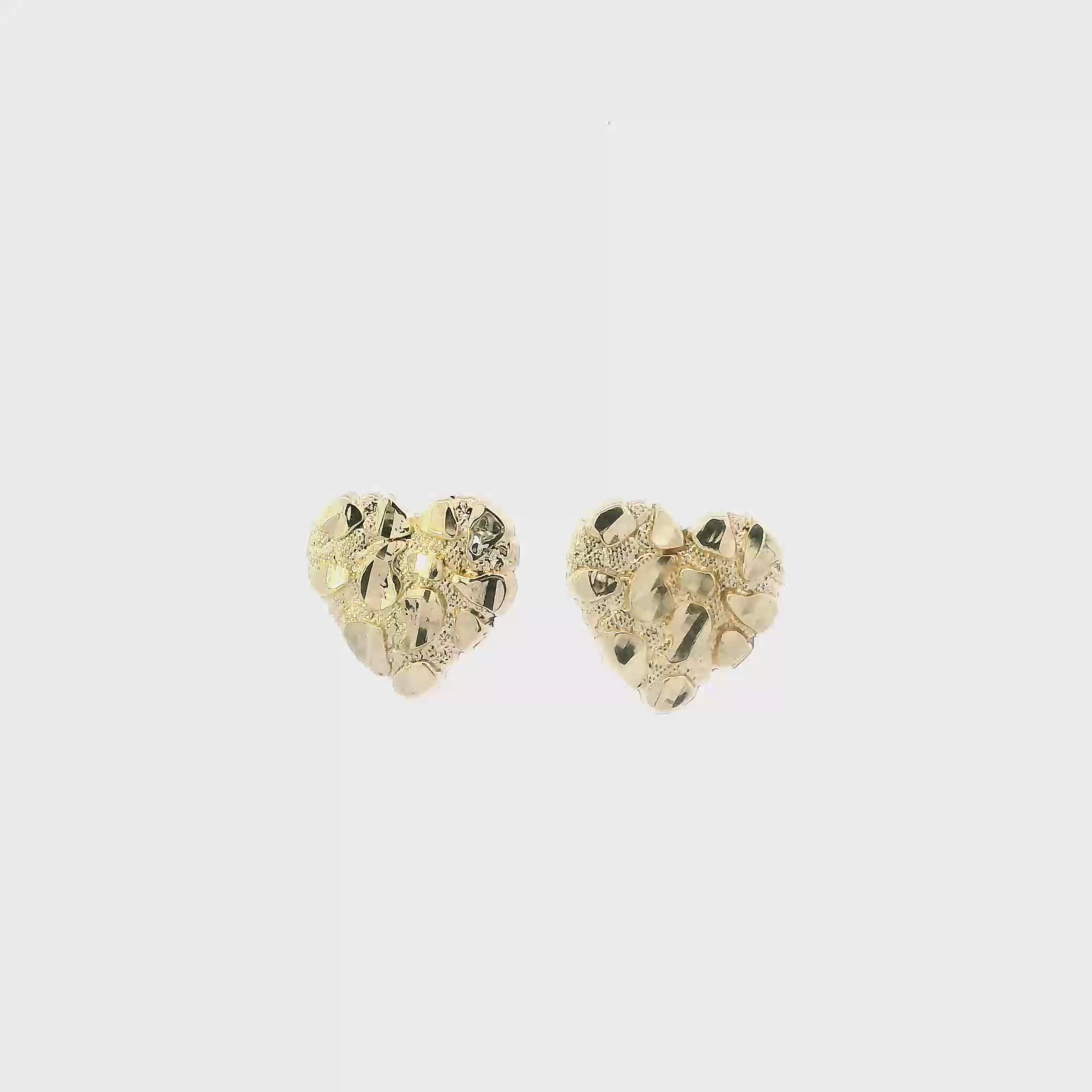 10K Yellow Gold Nugget Heart Earrings