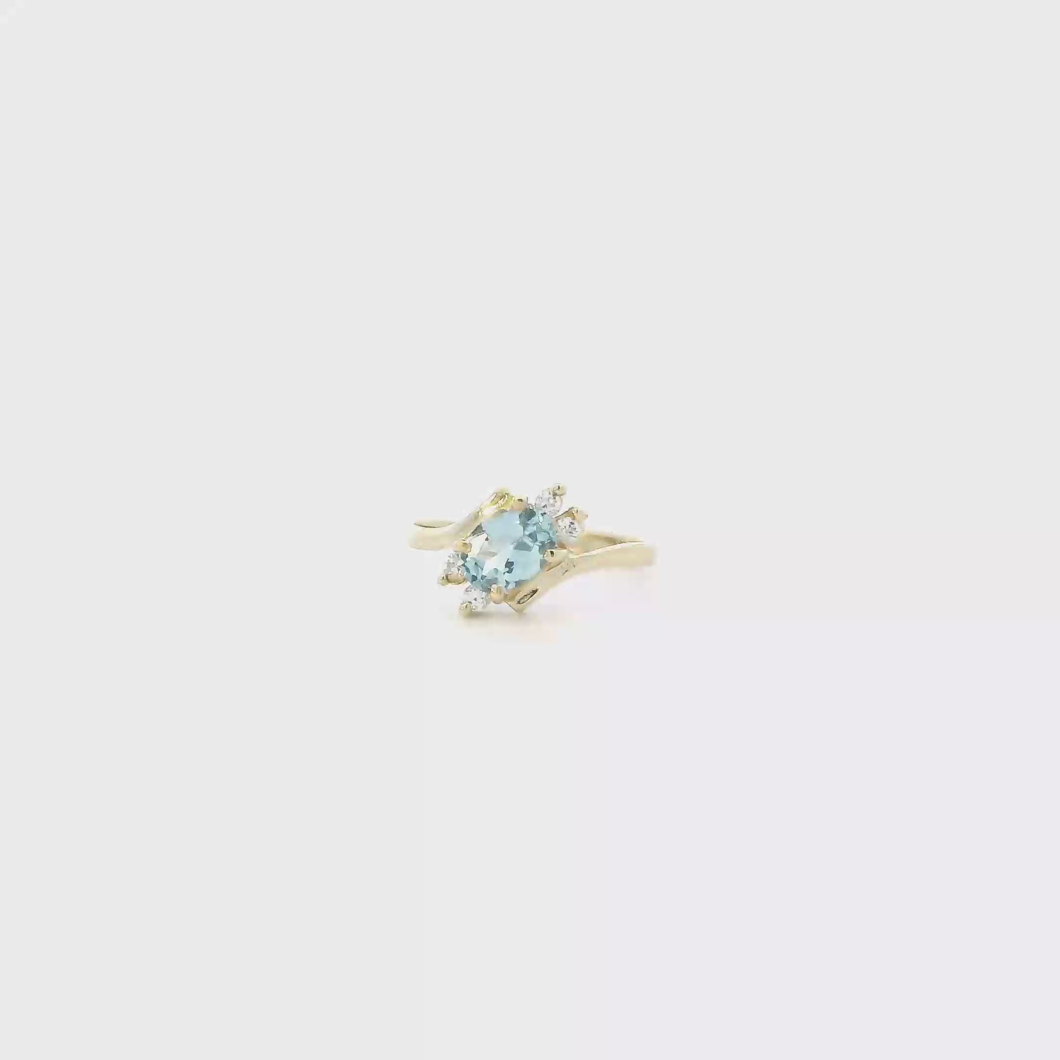 14K Yellow Gold Blue Topaz Womens Ring
