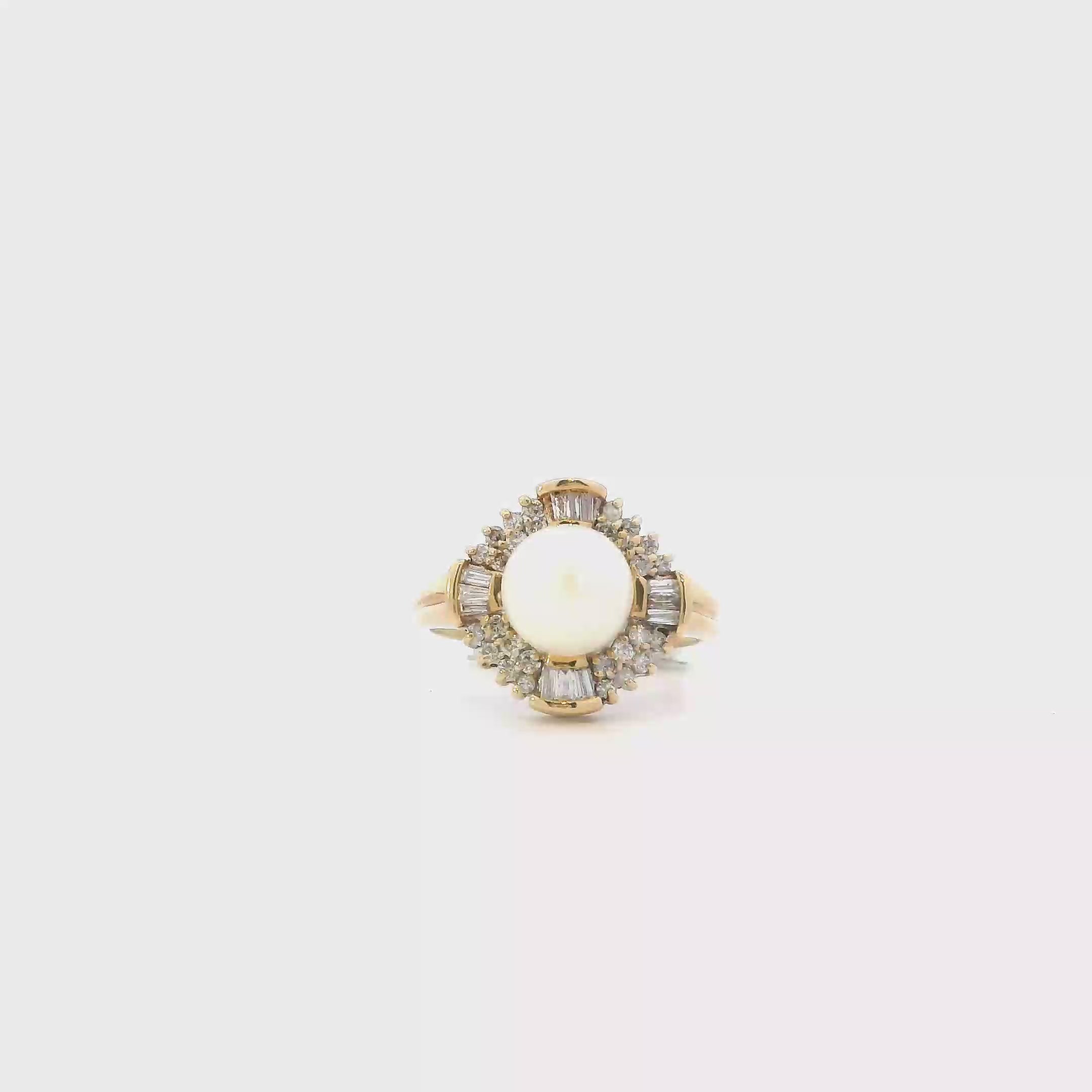 10K Yellow Gold Akoya Pearl & Diamond Women's Ring -0.64ct