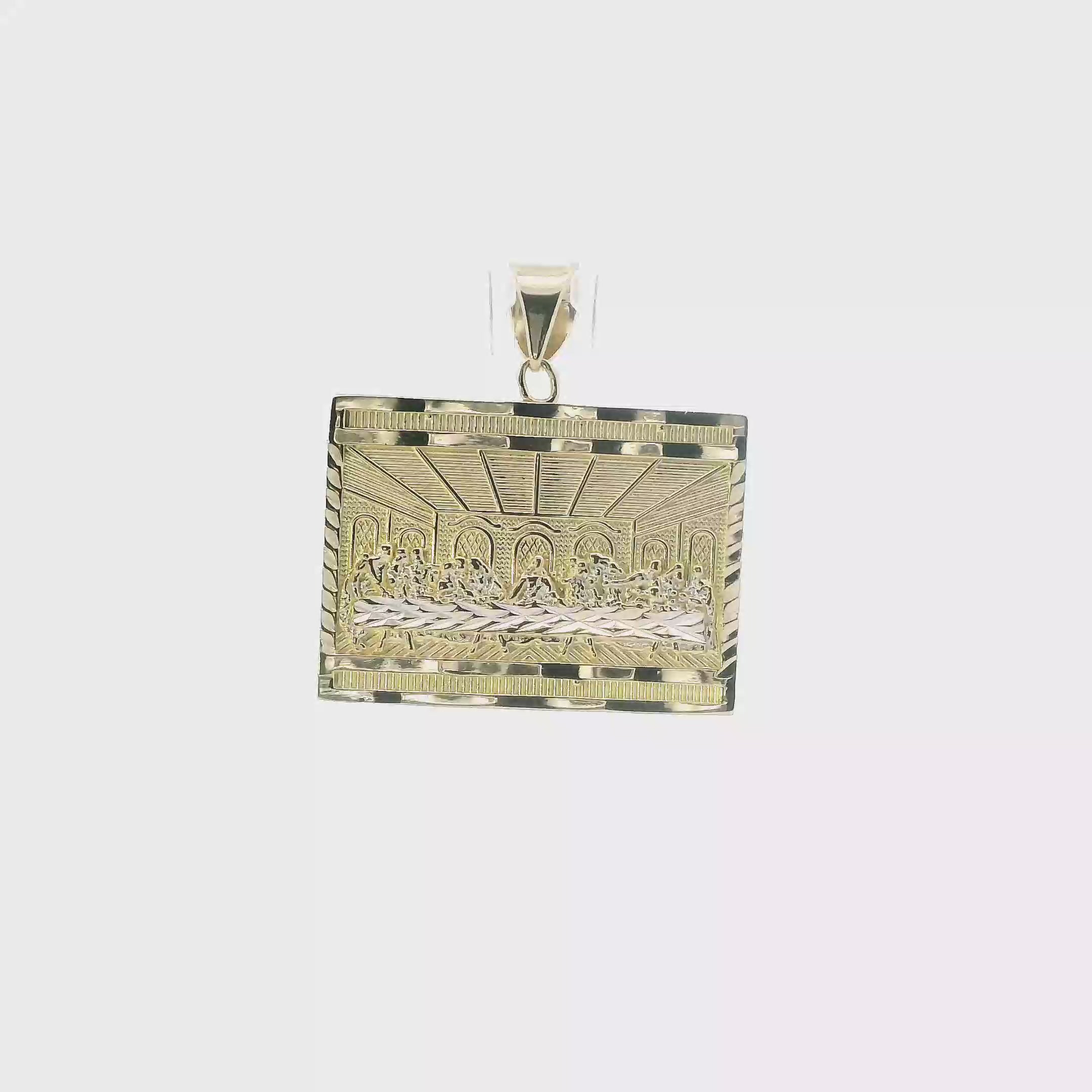 14K Yellow Gold Diamond Cut Rectangle Last Supper Pendant