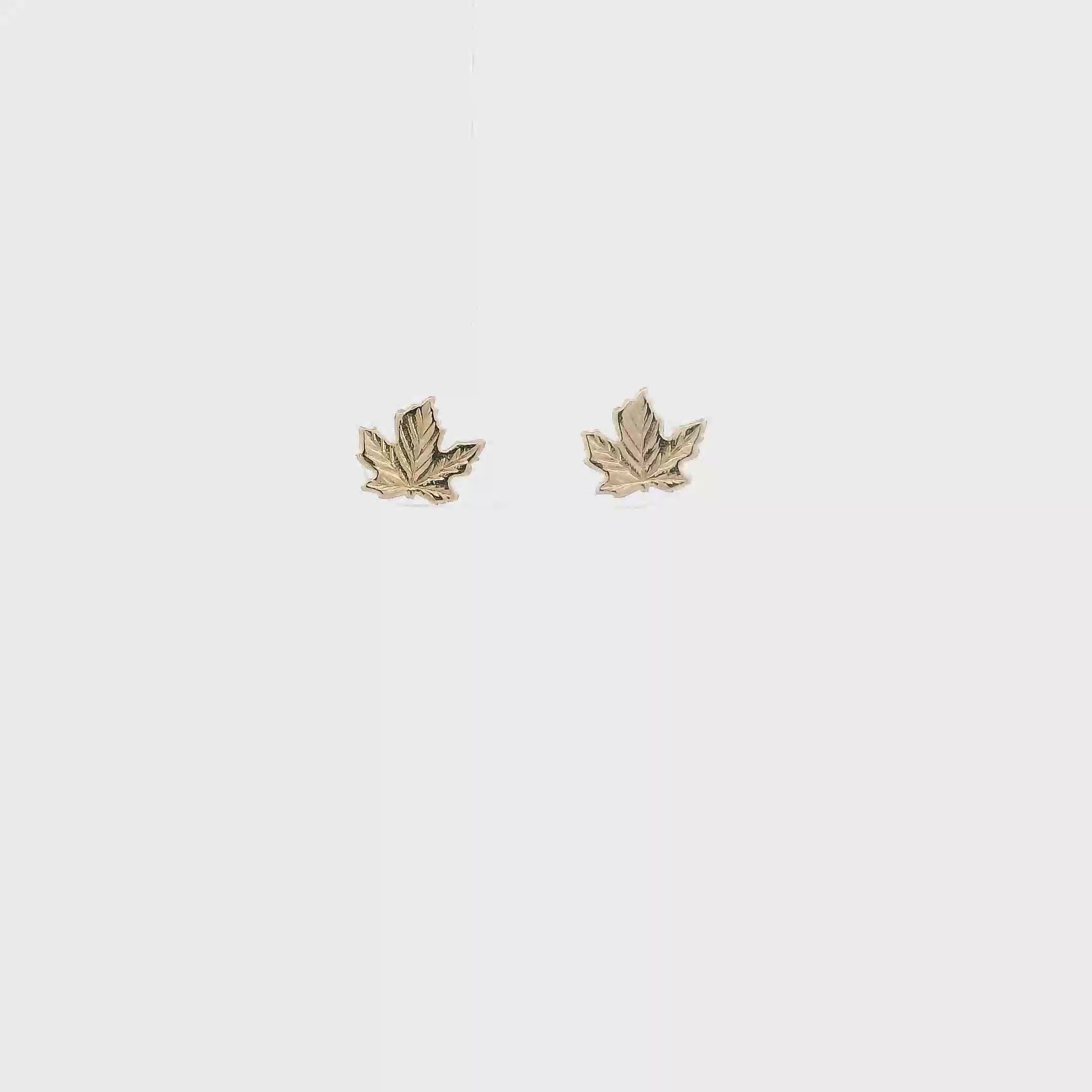 14K Yellow Gold Maple Leaf Stud Earrings