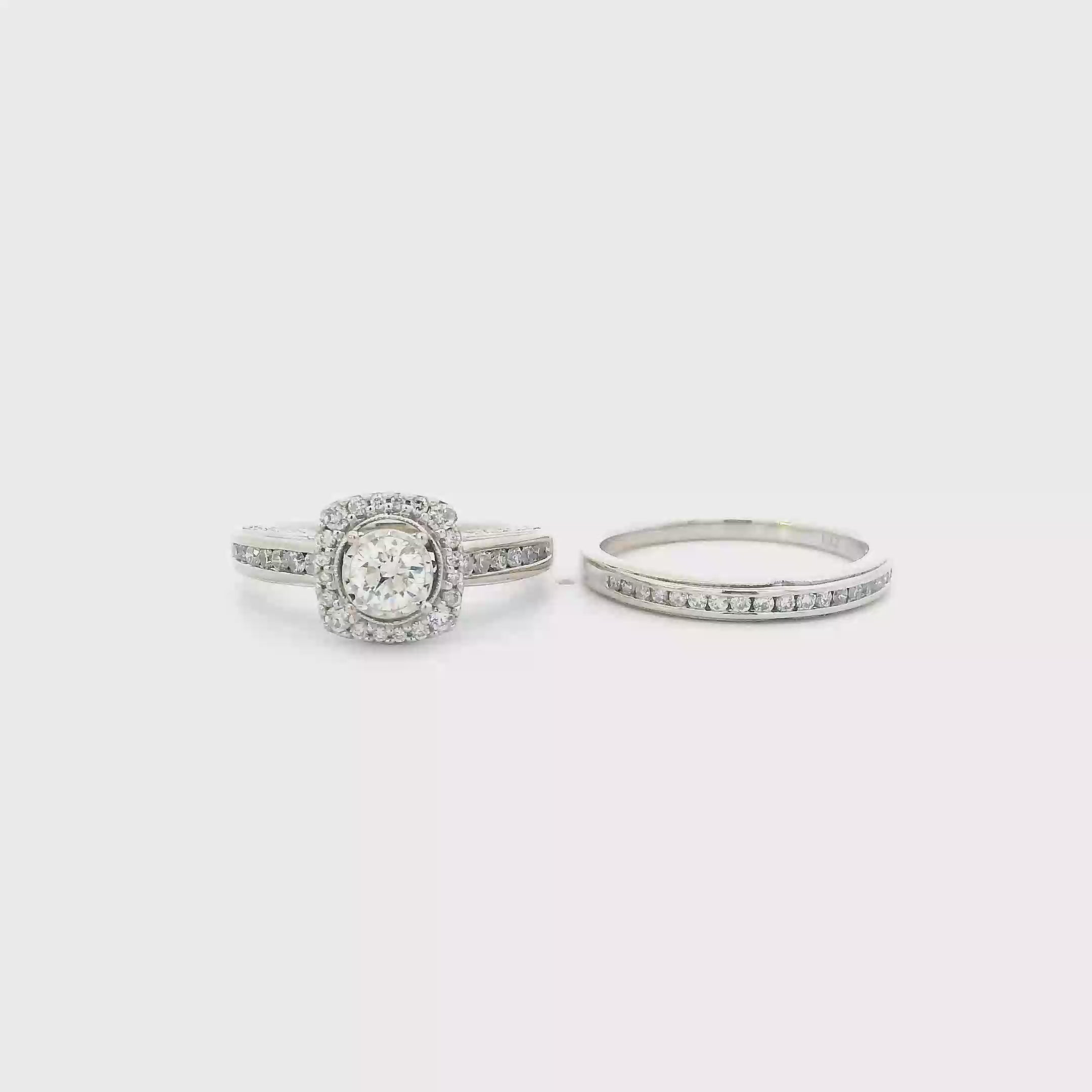 14K White Gold Diamond Womens Engagement & Wedding Ring Set - 1.10ct