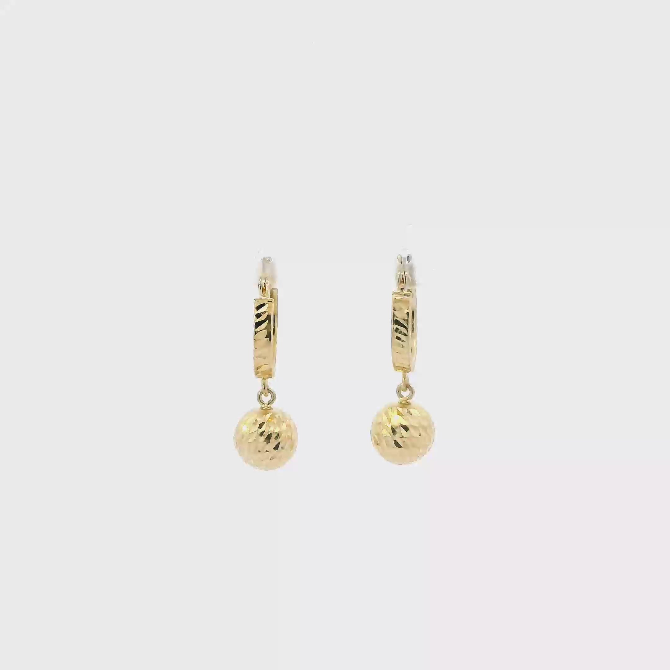 14K Yellow Gold Dangle Ball Hoop Earrings