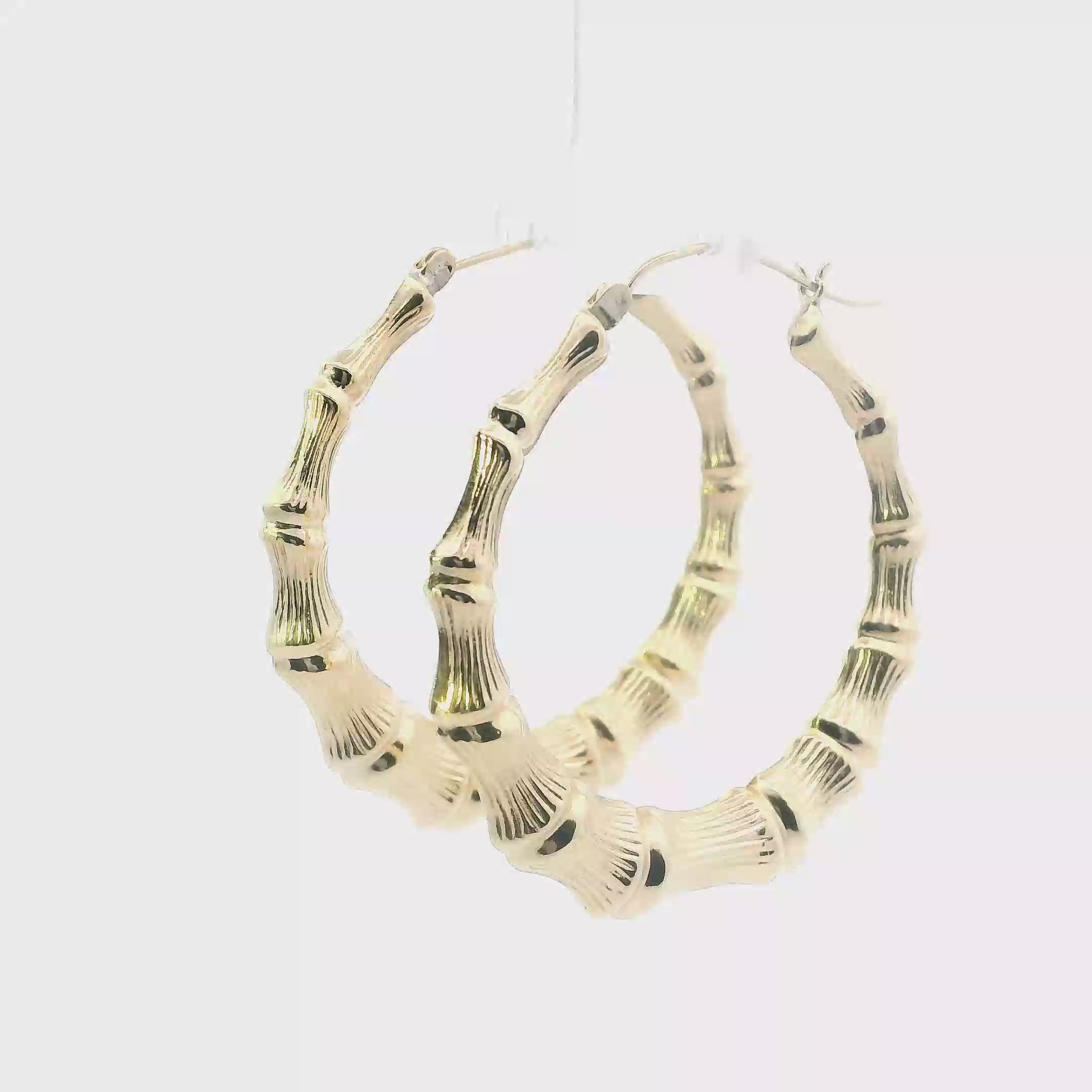 10K Yellow Gold Bamboo Hoop Earrings