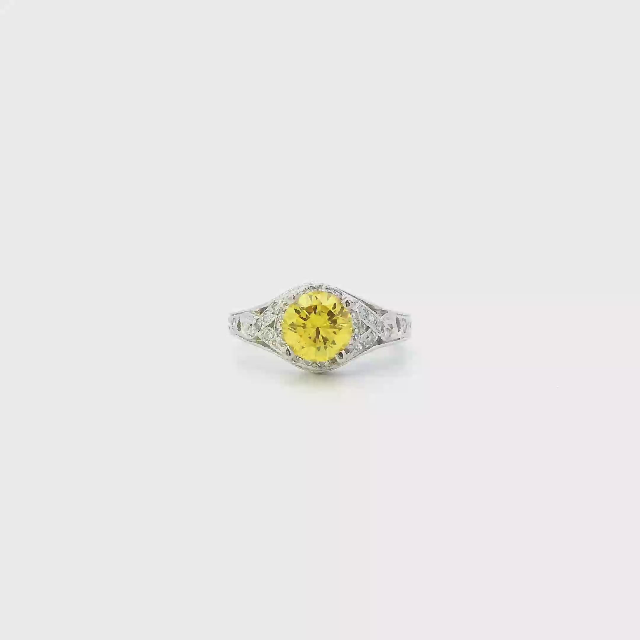 14K White Gold Yellow Cz & Diamond Womens Ring - 0.11ct
