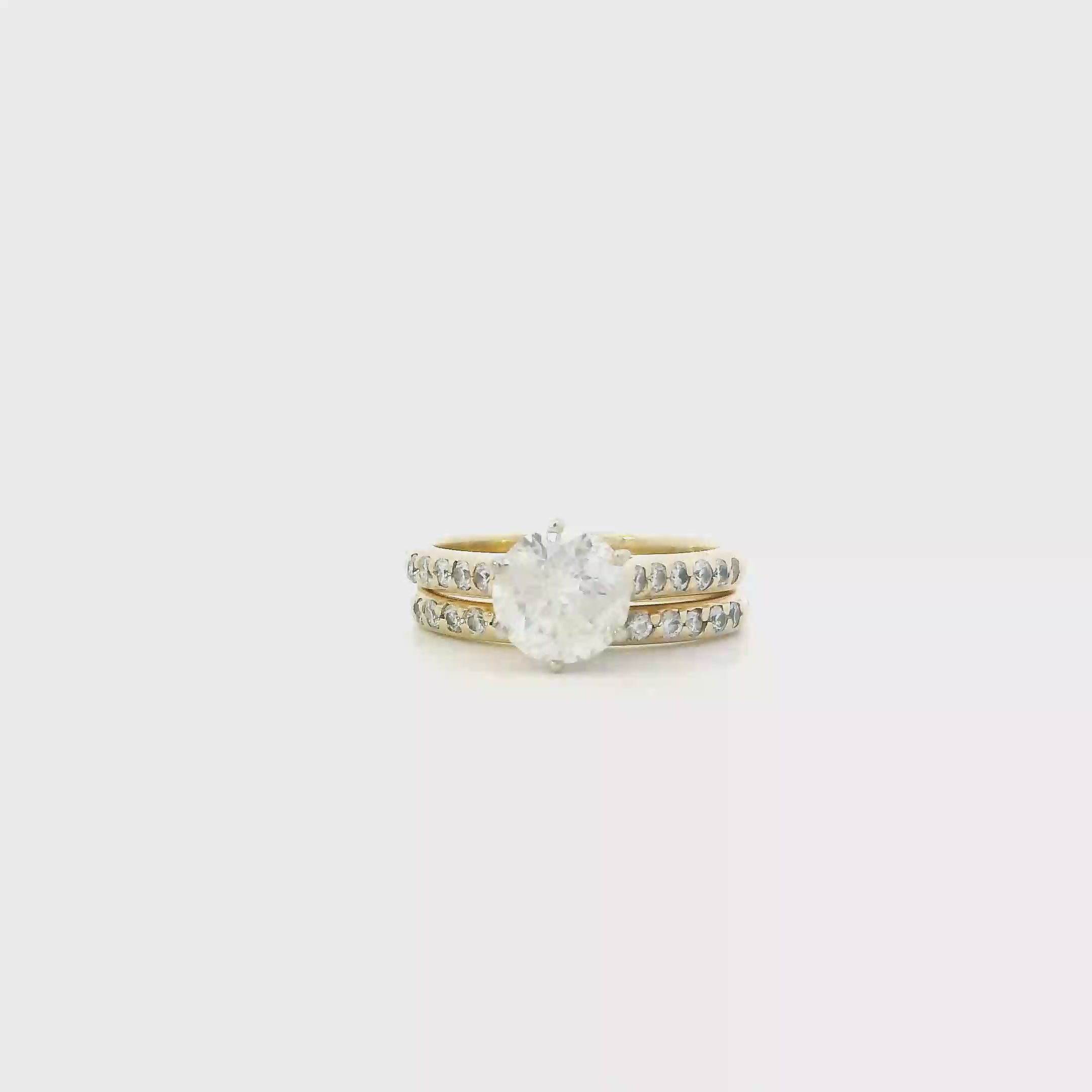 14K Yellow Gold Diamond Engagement & Wedding Ring Set - 2.1ct