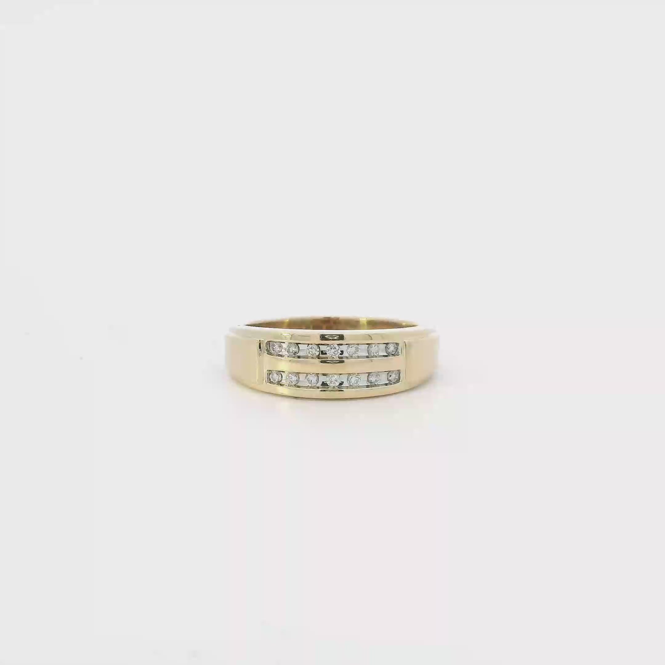 10K Yellow Gold Diamonds Mens Ring - 0.18ct
