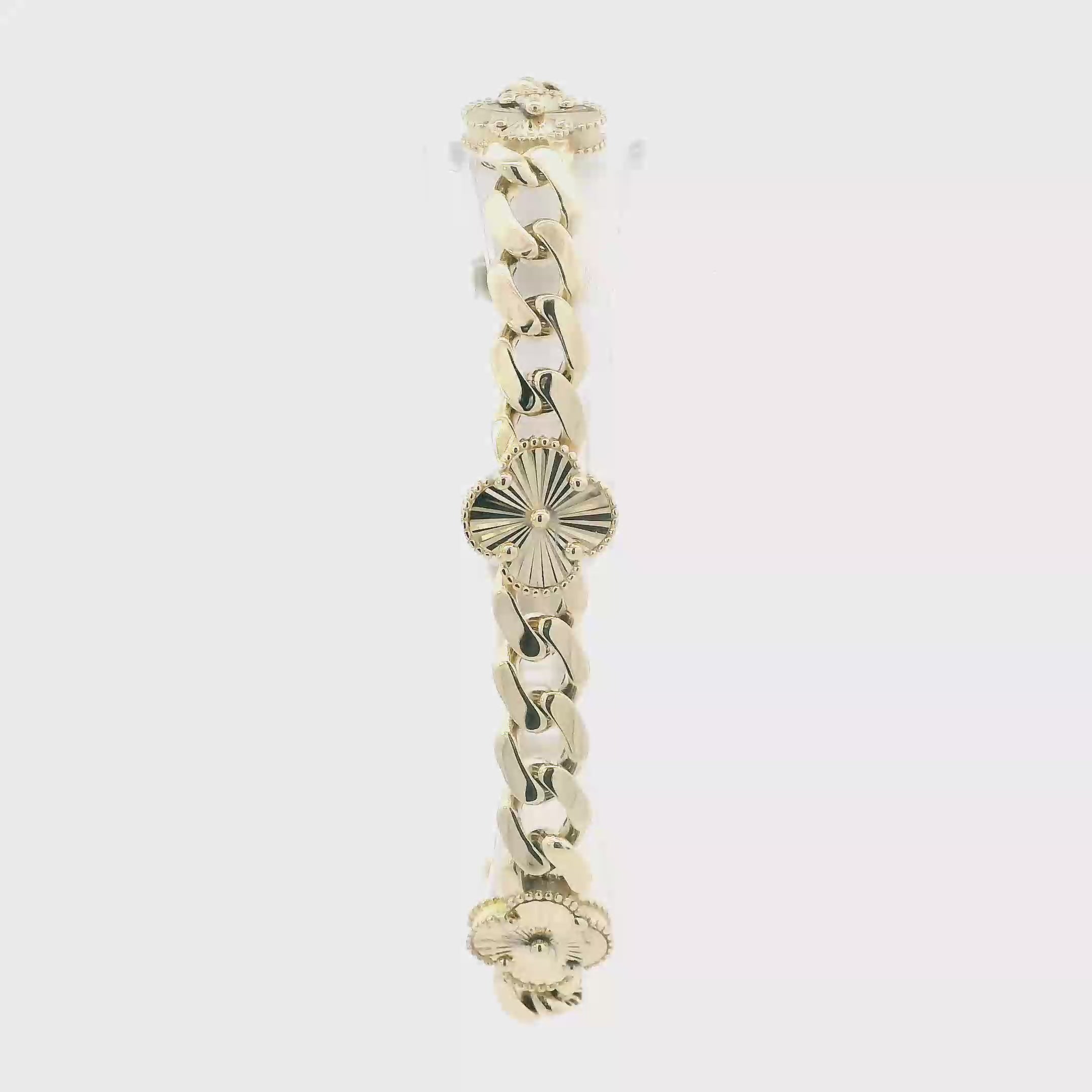 14K Yellow Gold Clover Curb Link Bracelet