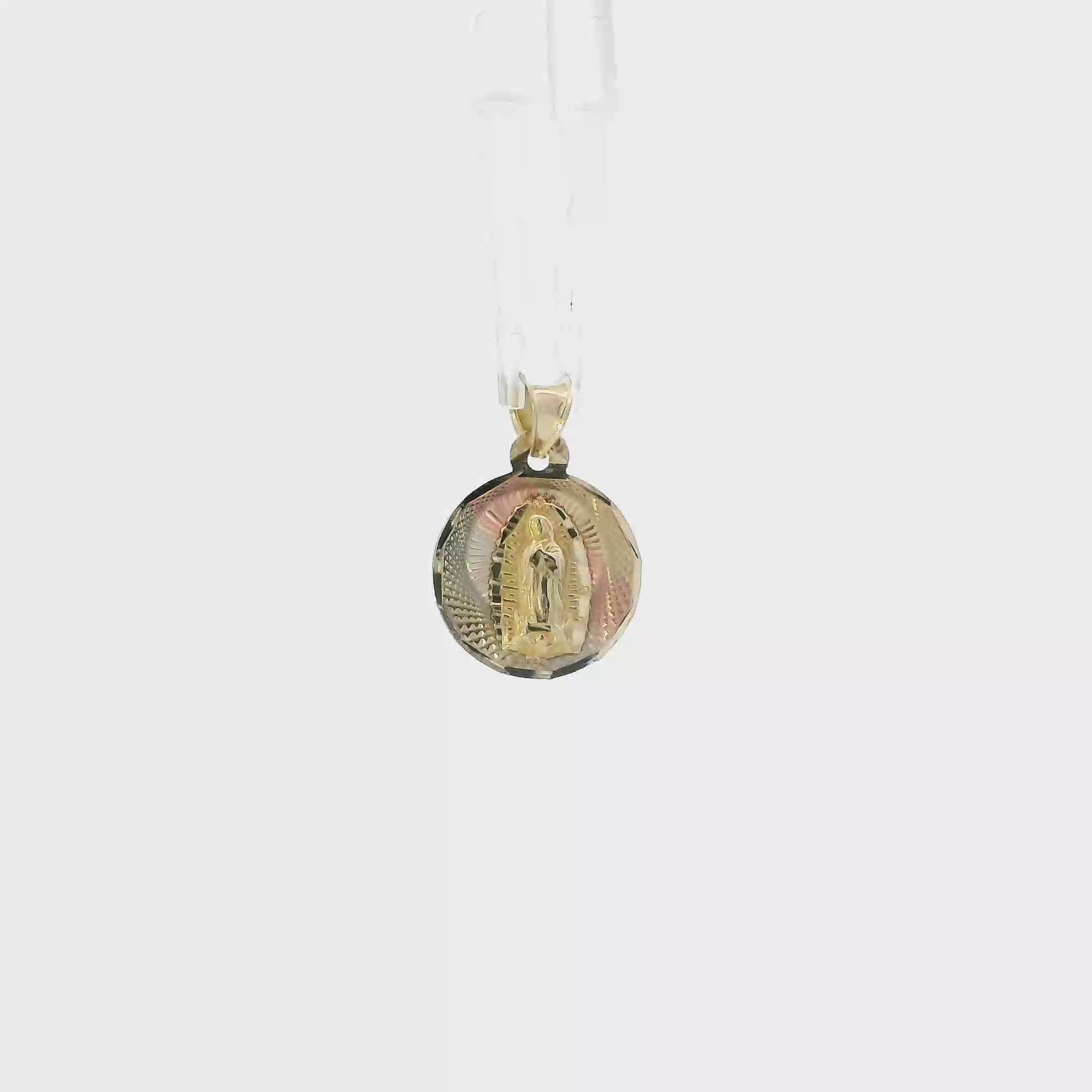 14K Tri Color Gold Round Religious Pendant