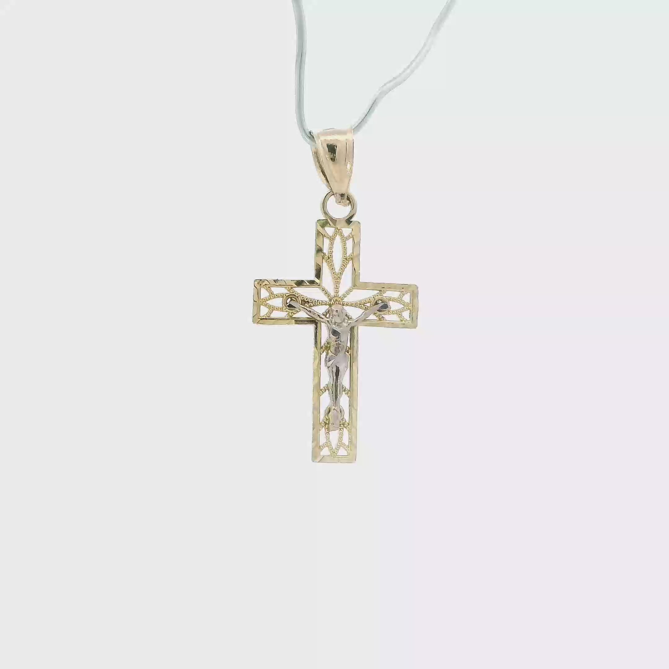 14K Yellow & White Gold Filigree Crucifix Pendant