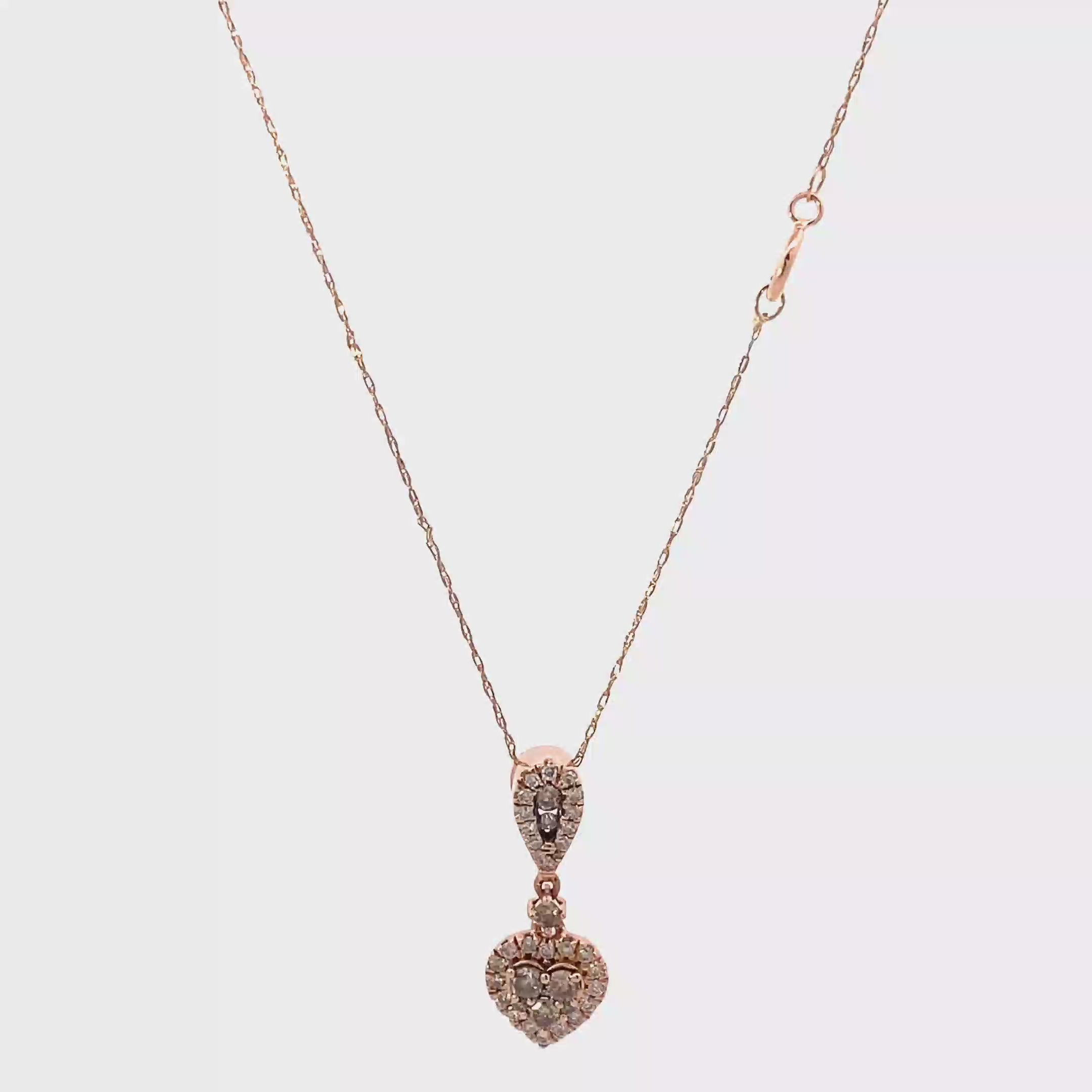 10K Rose Gold Diamond Heart Pendant & Rope Chain Set - 0.42ct