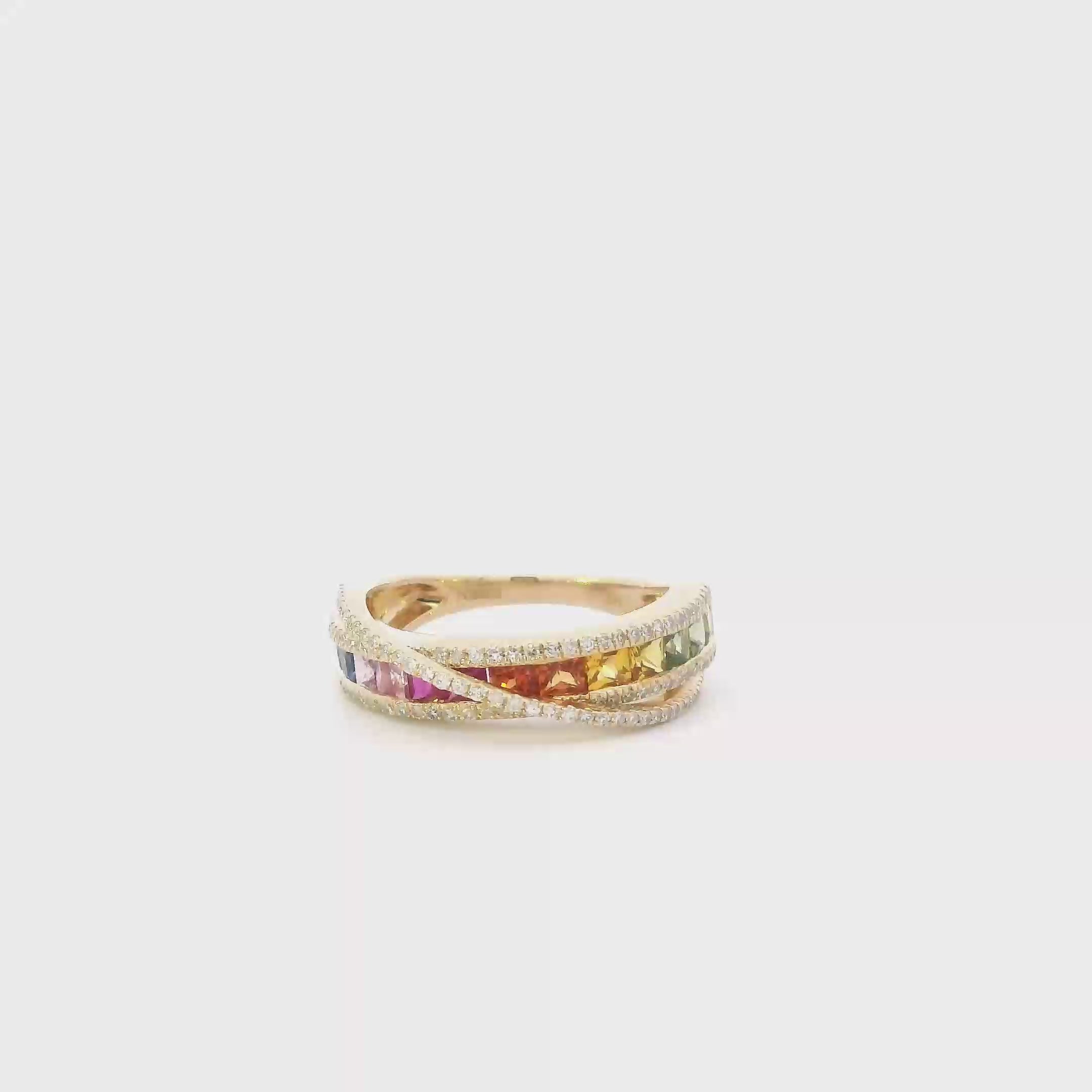 14K Yellow Gold Multi Color Sapphires Women's Ring