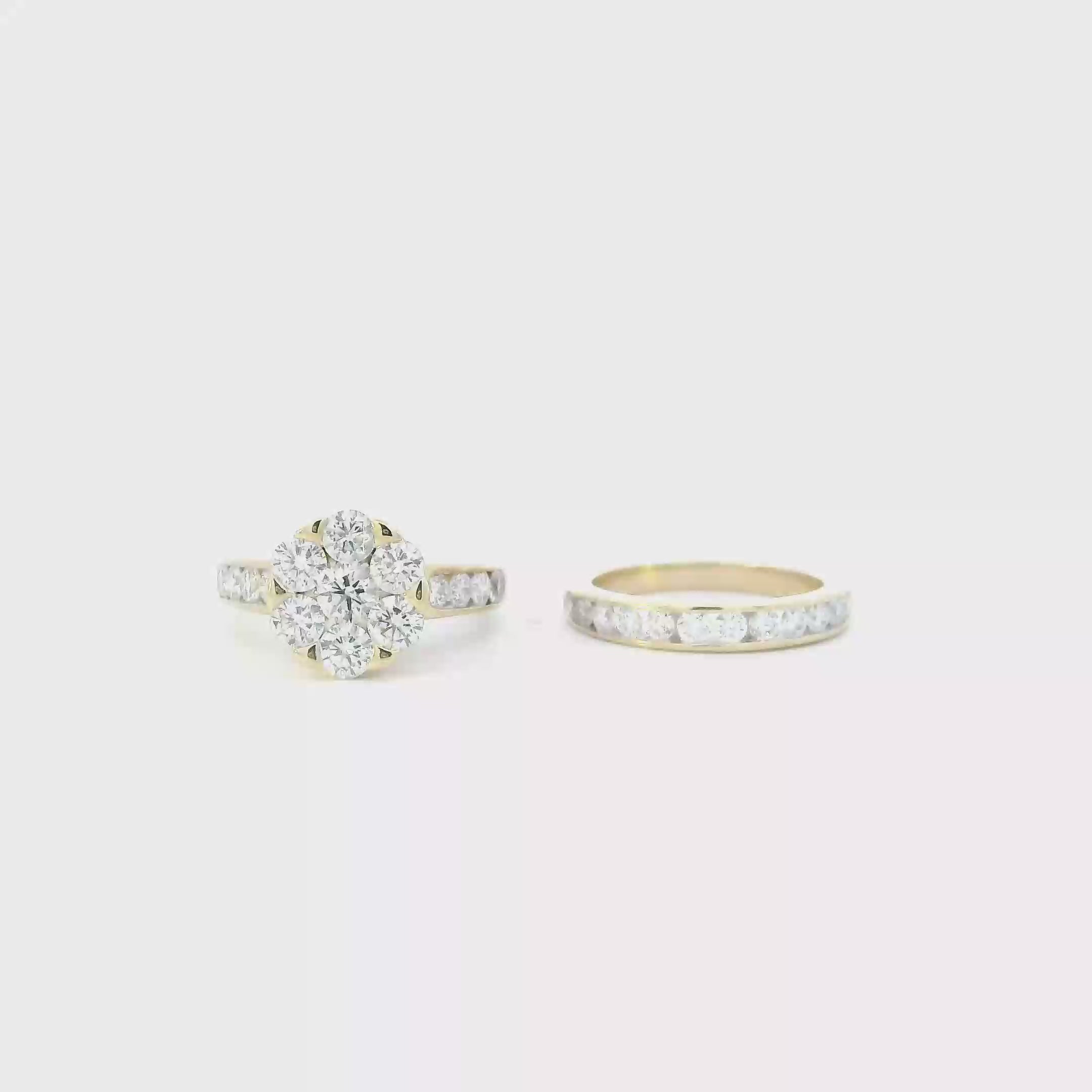 14K Yellow Gold Lab Grown Diamond Women Engagement & Wedding Ring Set -  3.10ct