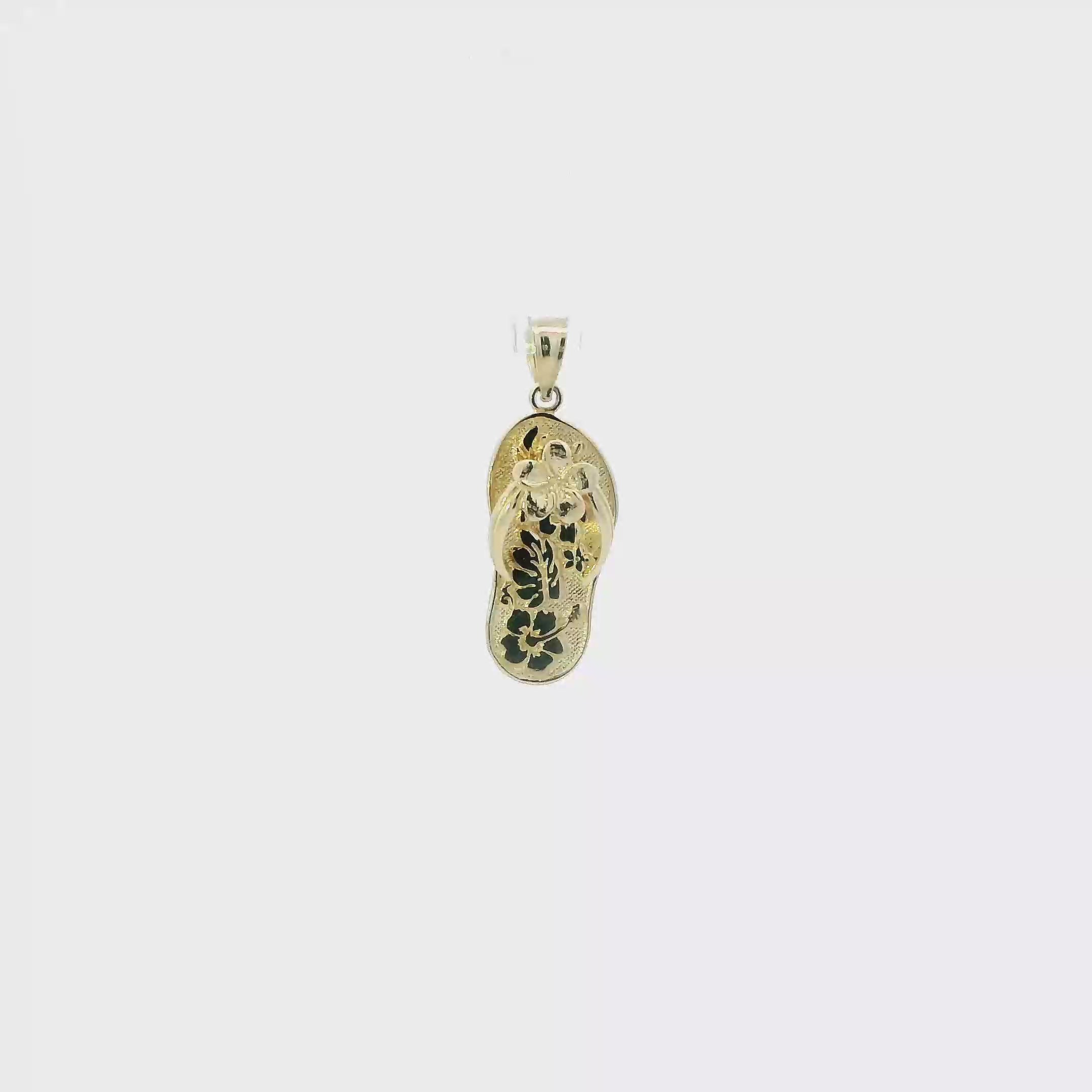 14K Yellow Gold Floral Flip Flop Pendant