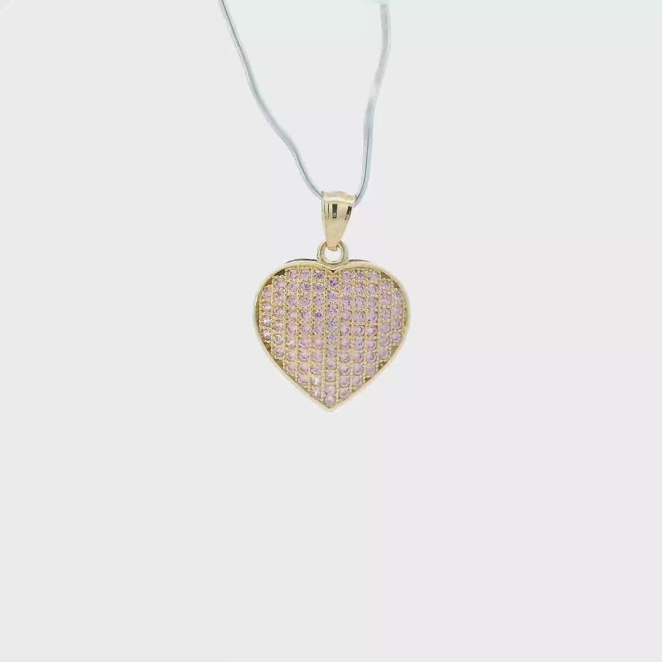 10K Yellow Gold Pave Pink Heart Pendant