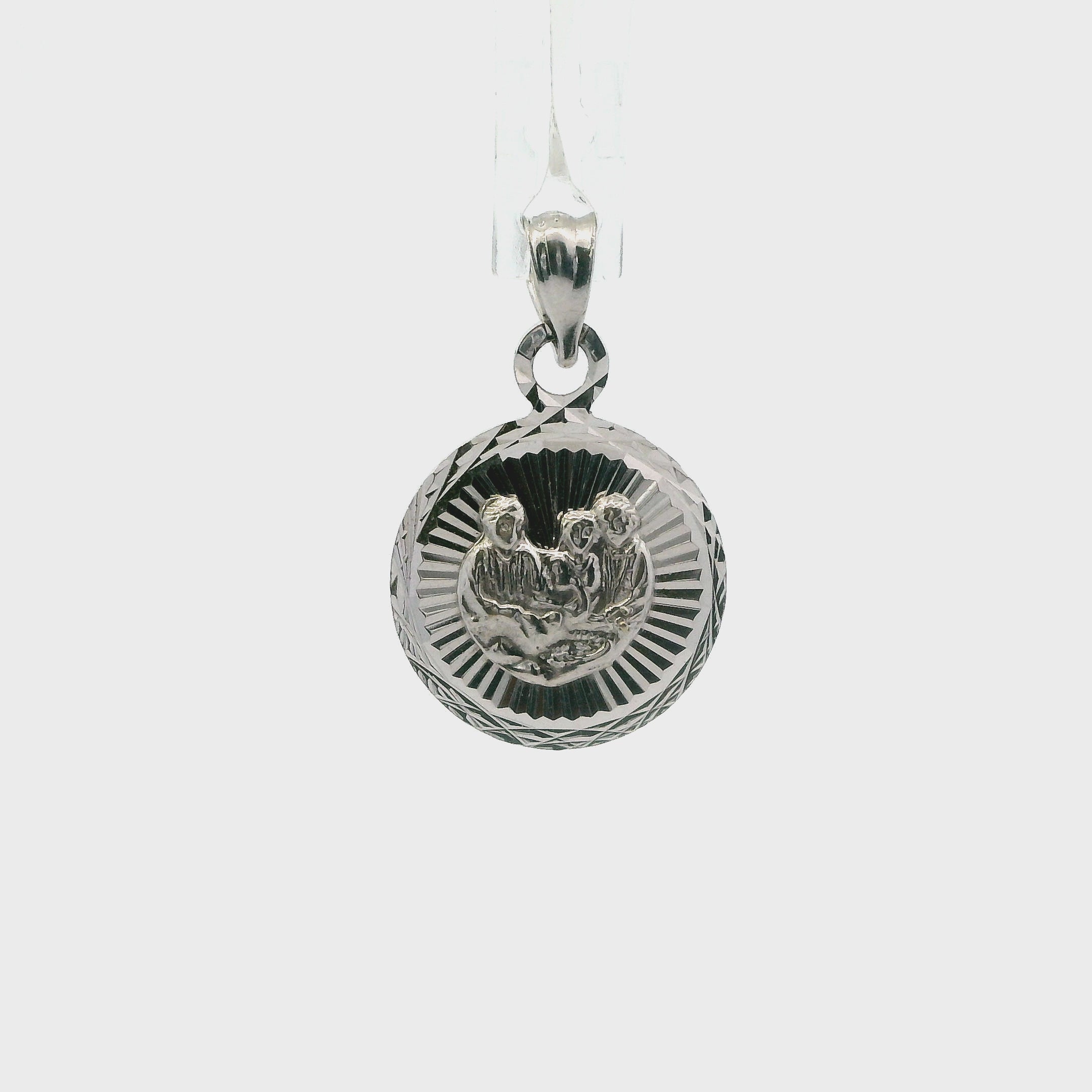 10K White Gold Round Religious Pendant