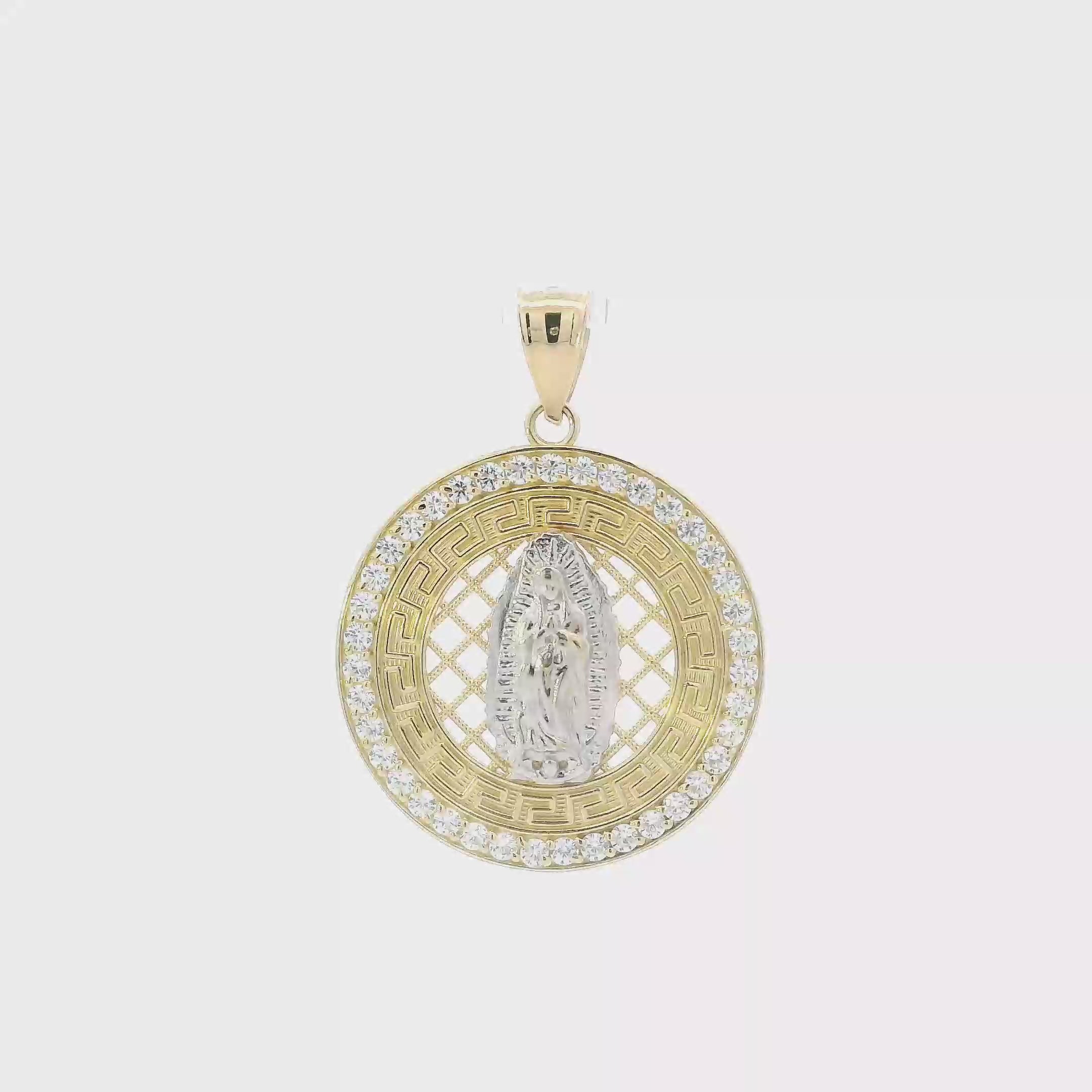14K Yellow & White Gold Greek Design Virgin Mary Pendant