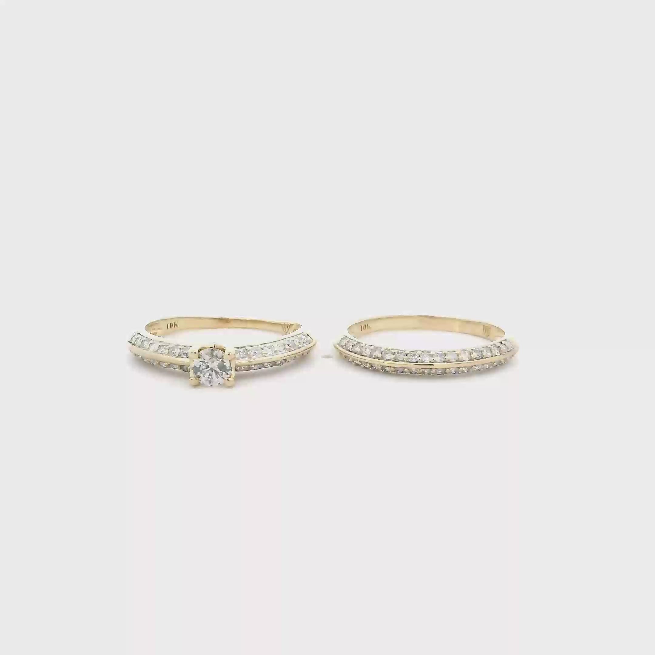 10K Yellow Gold Diamond Womens Engagement & Wedding Ring Set - 0.83ct