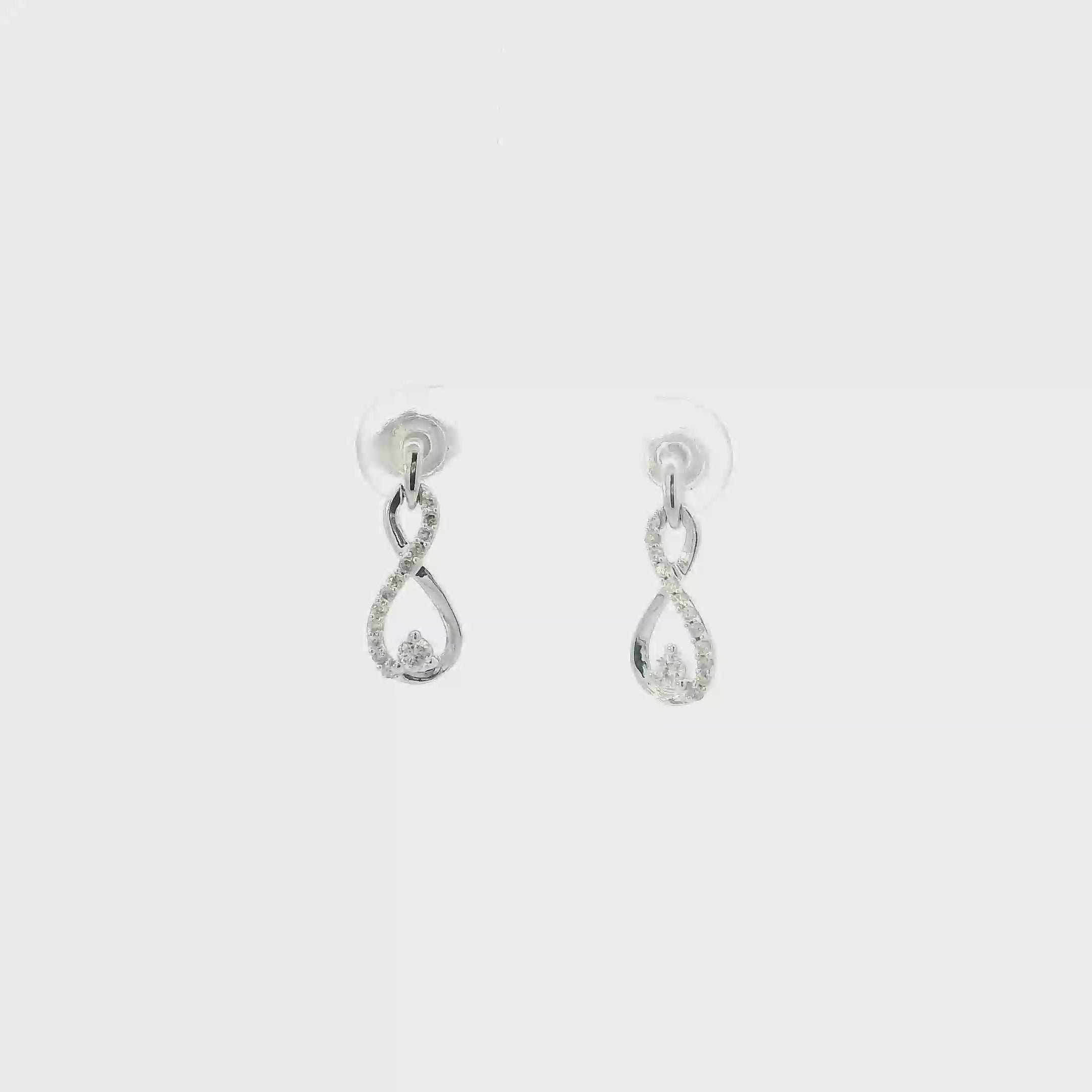 10K White Gold Diamonds Infinity Dangle Earrings - 0.15ct