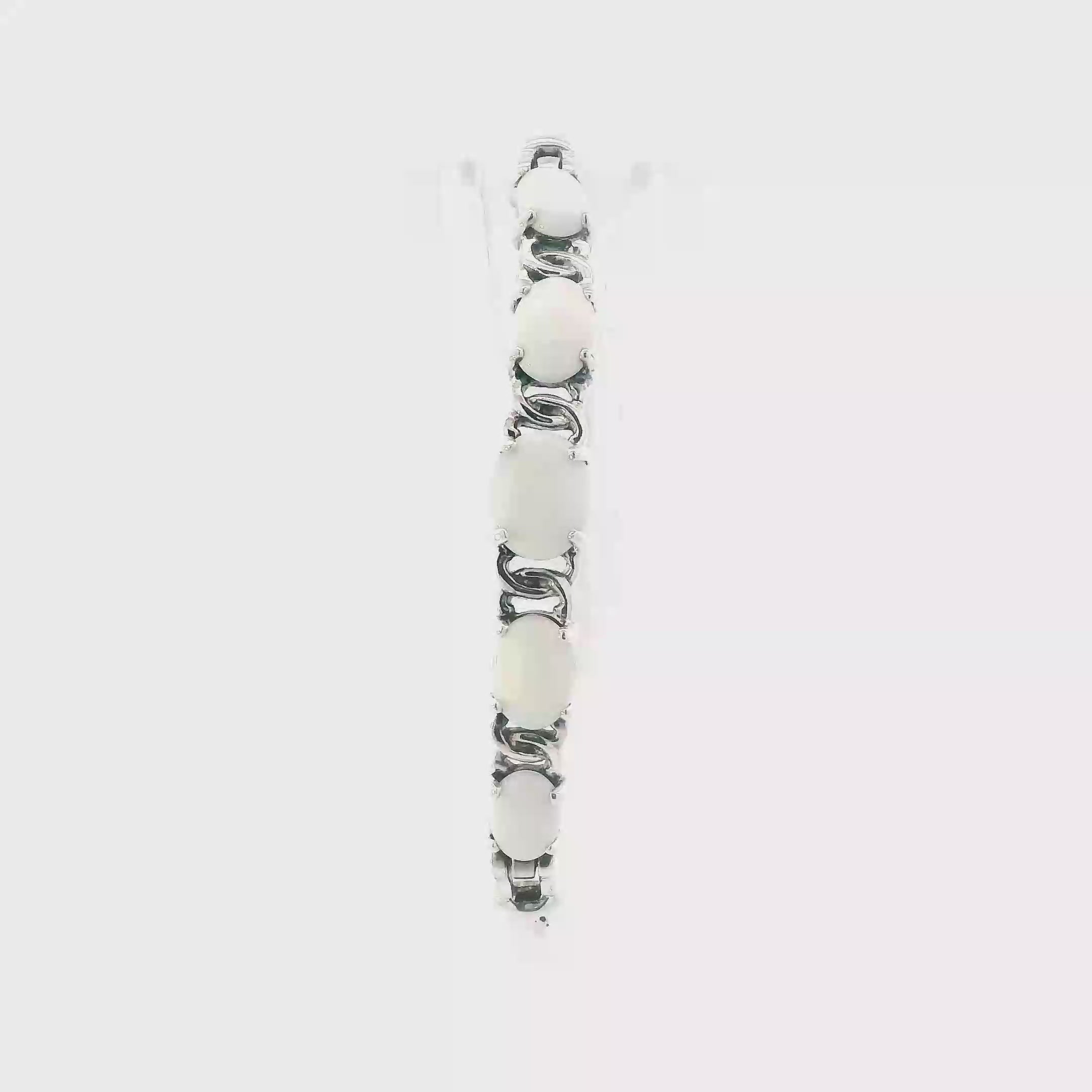 Sterling Silver Opal Hinged Bracelet