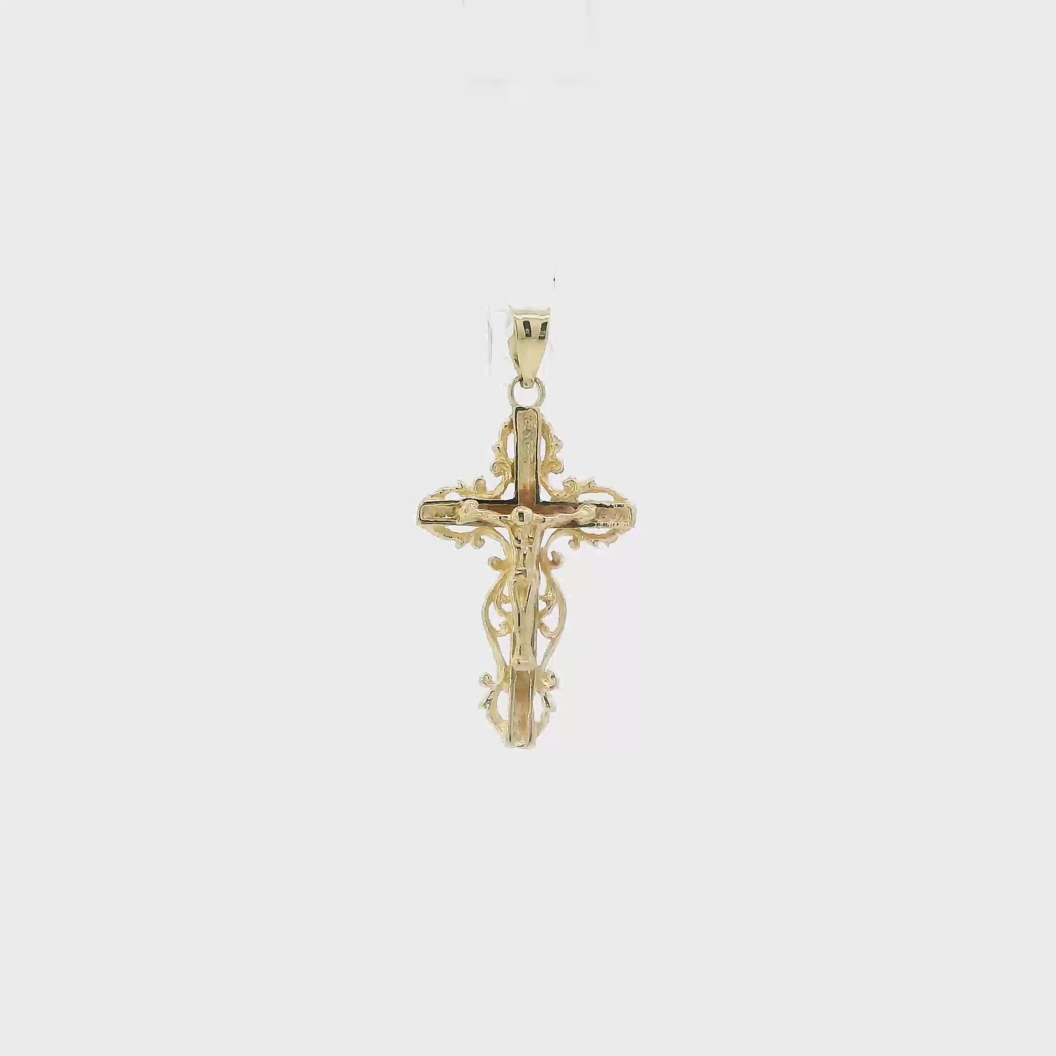 14K Yellow Gold Filigree Crucifix Pendant