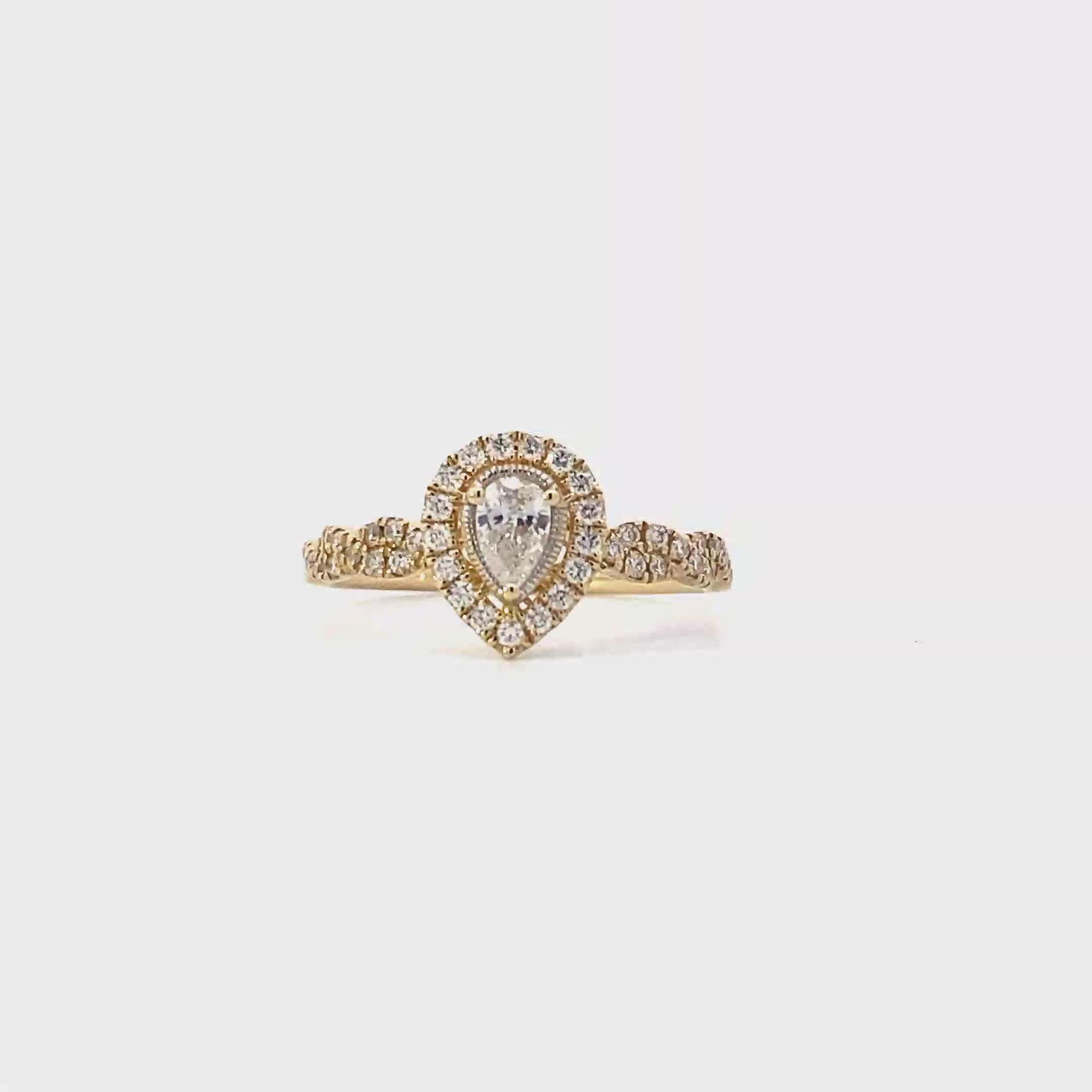 10K Yellow Gold Women's Pear Diamond Ring - 0.45ct