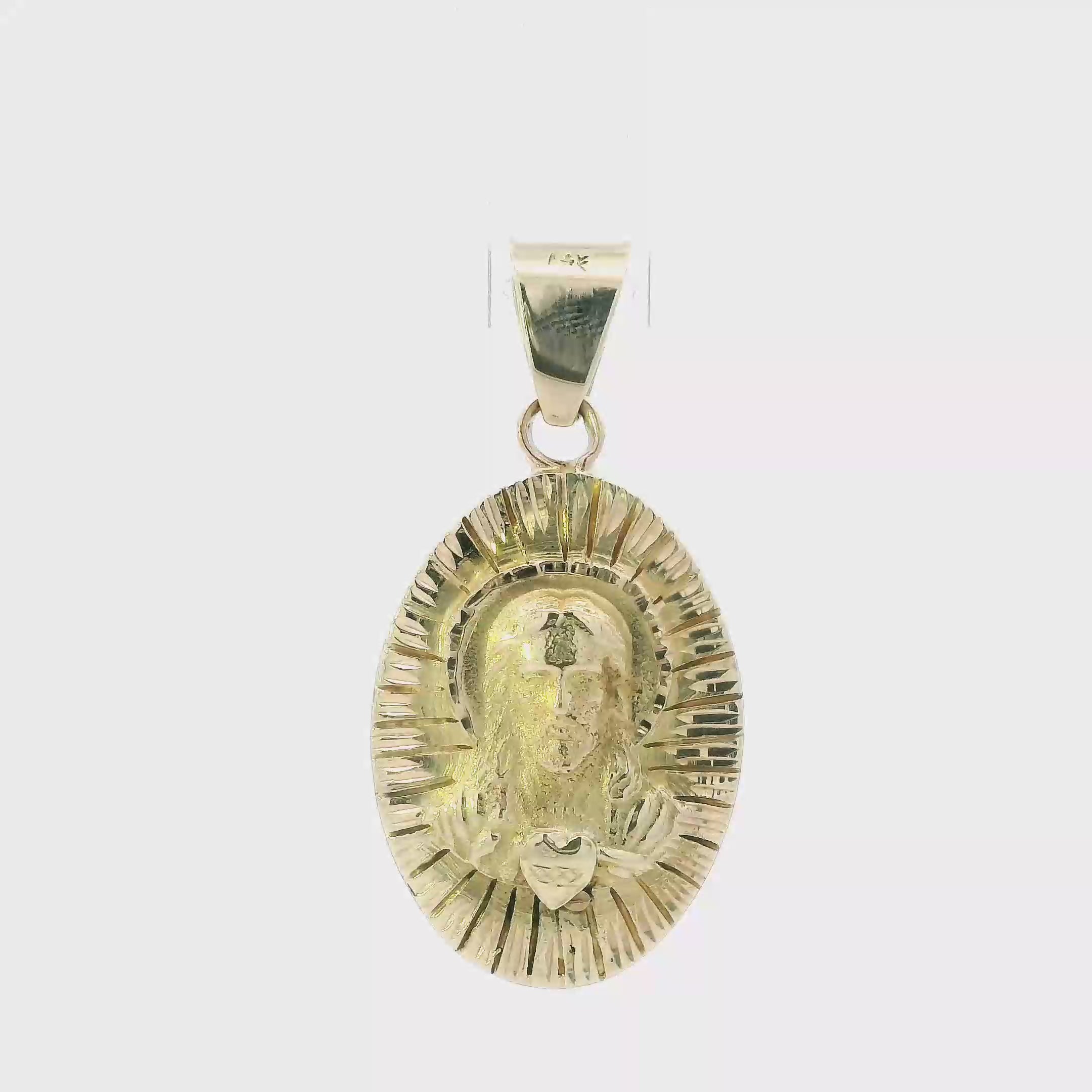 14K Yellow Gold Oval Double Sided Religious Pendant