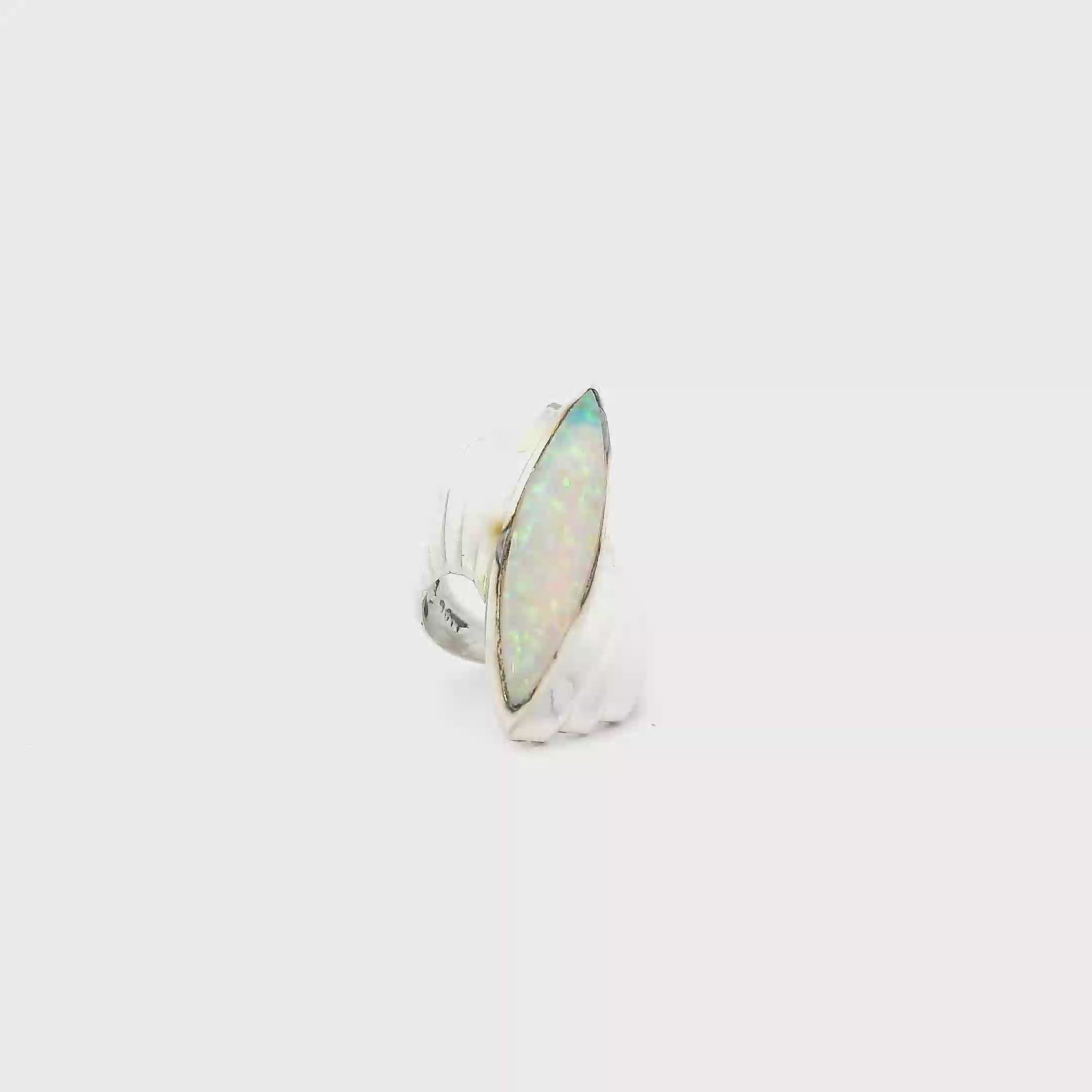 Sterling Silver Signed Oblong Opal Sterling Silver Ring