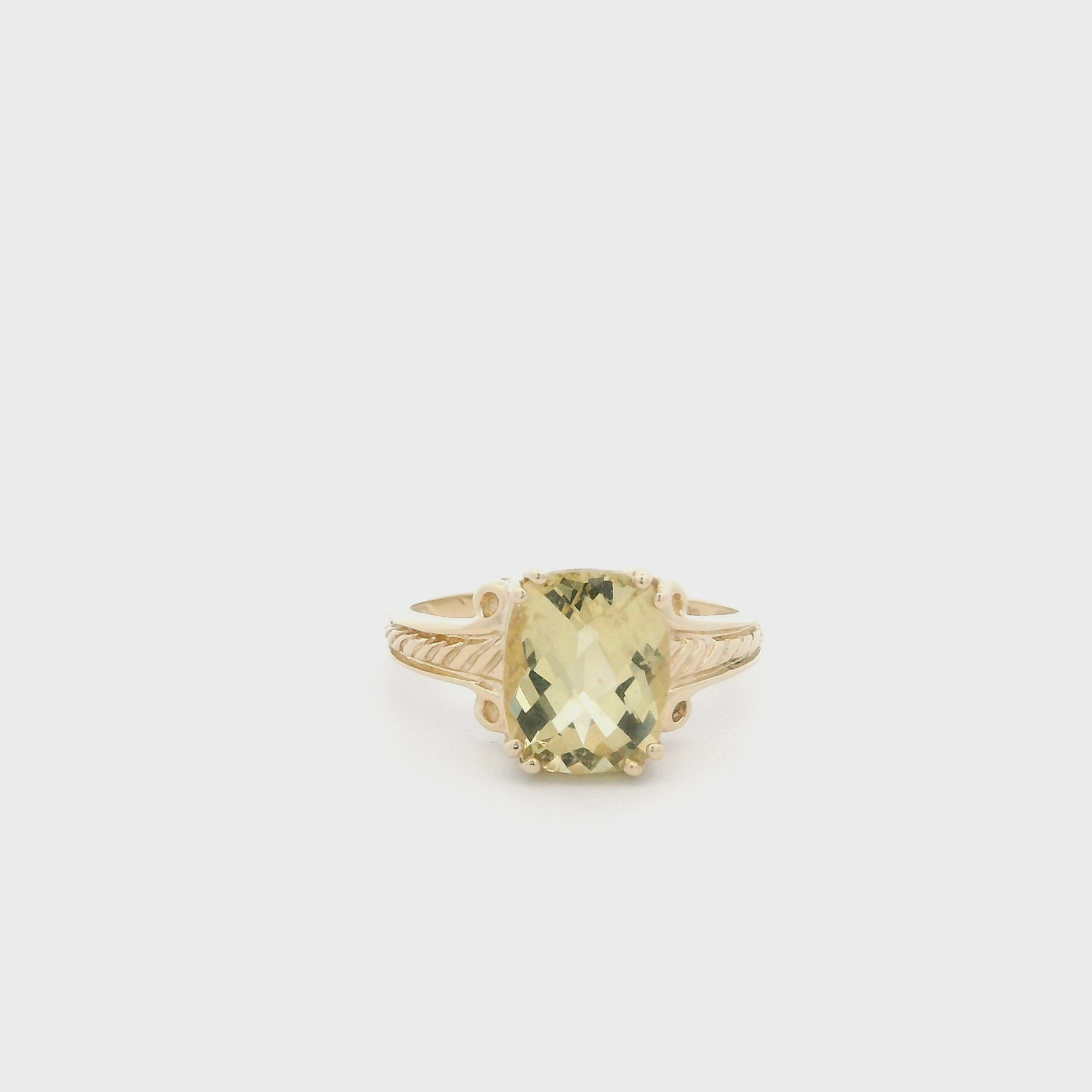 14K Yellow Gold Checkerboard Cushion Cut Golden Beryl Ring