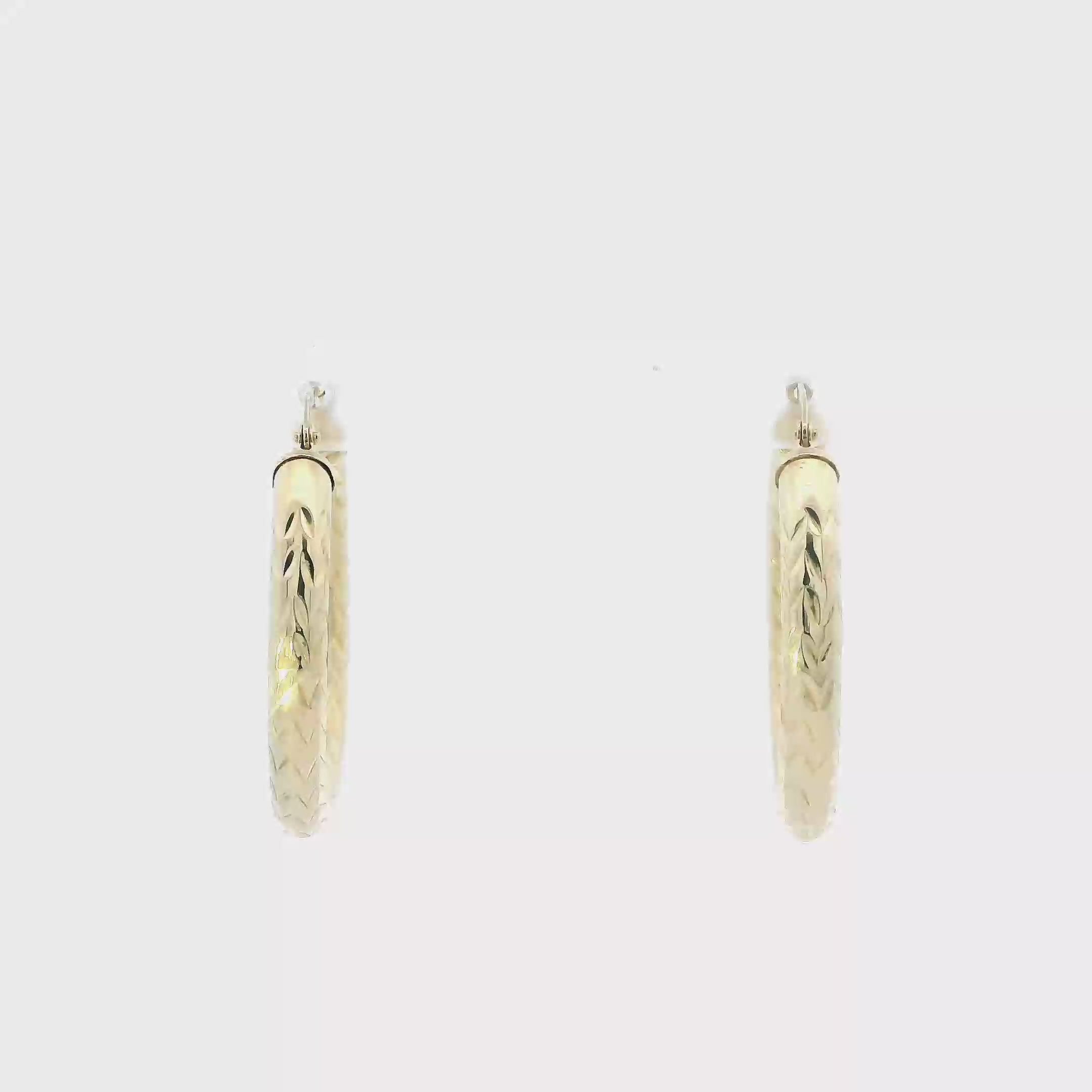 14K Yellow Gold Diamond Cut Hoop Earrings
