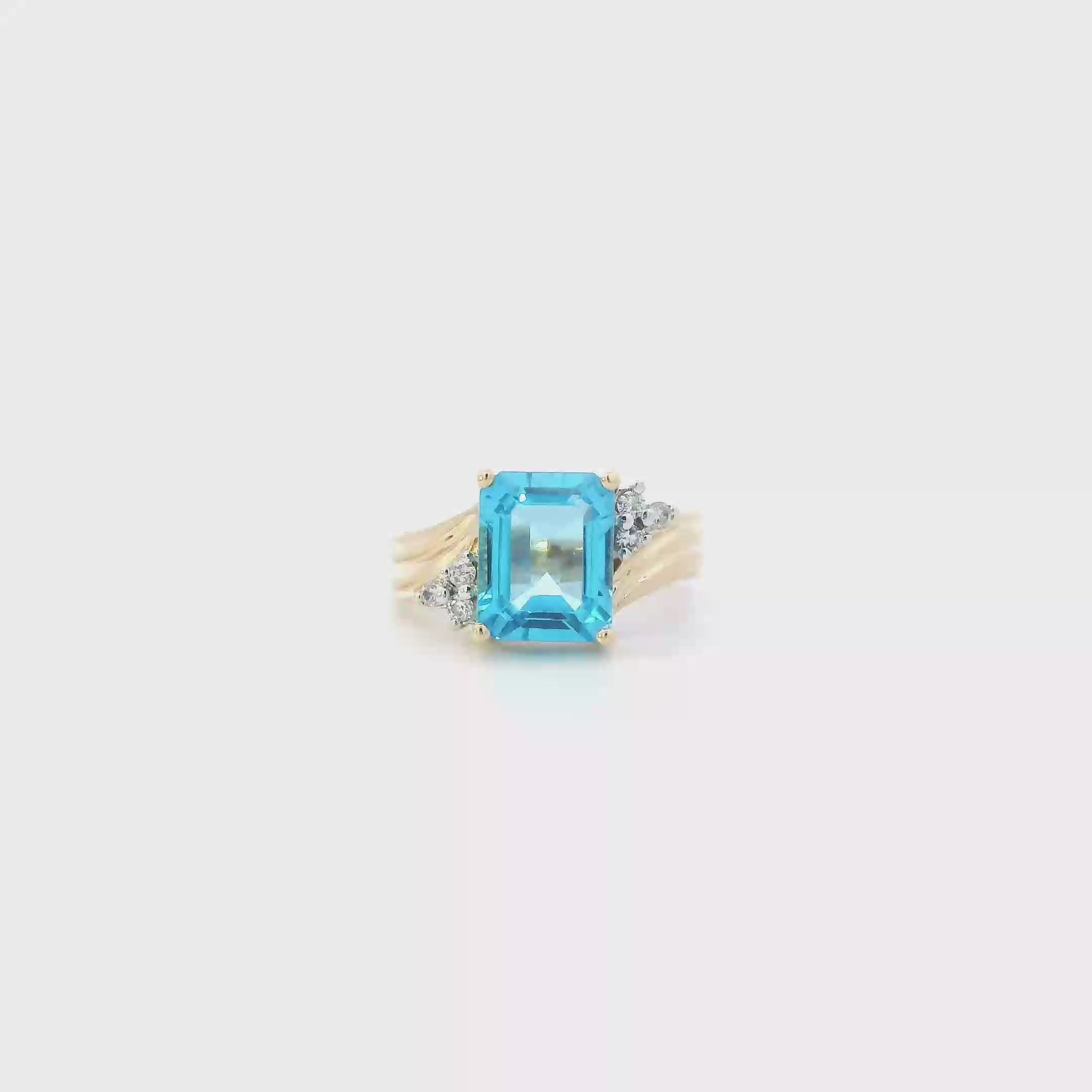14K Yellow Gold Blue Topaz & Diamond Womens Ring - 0.09ct