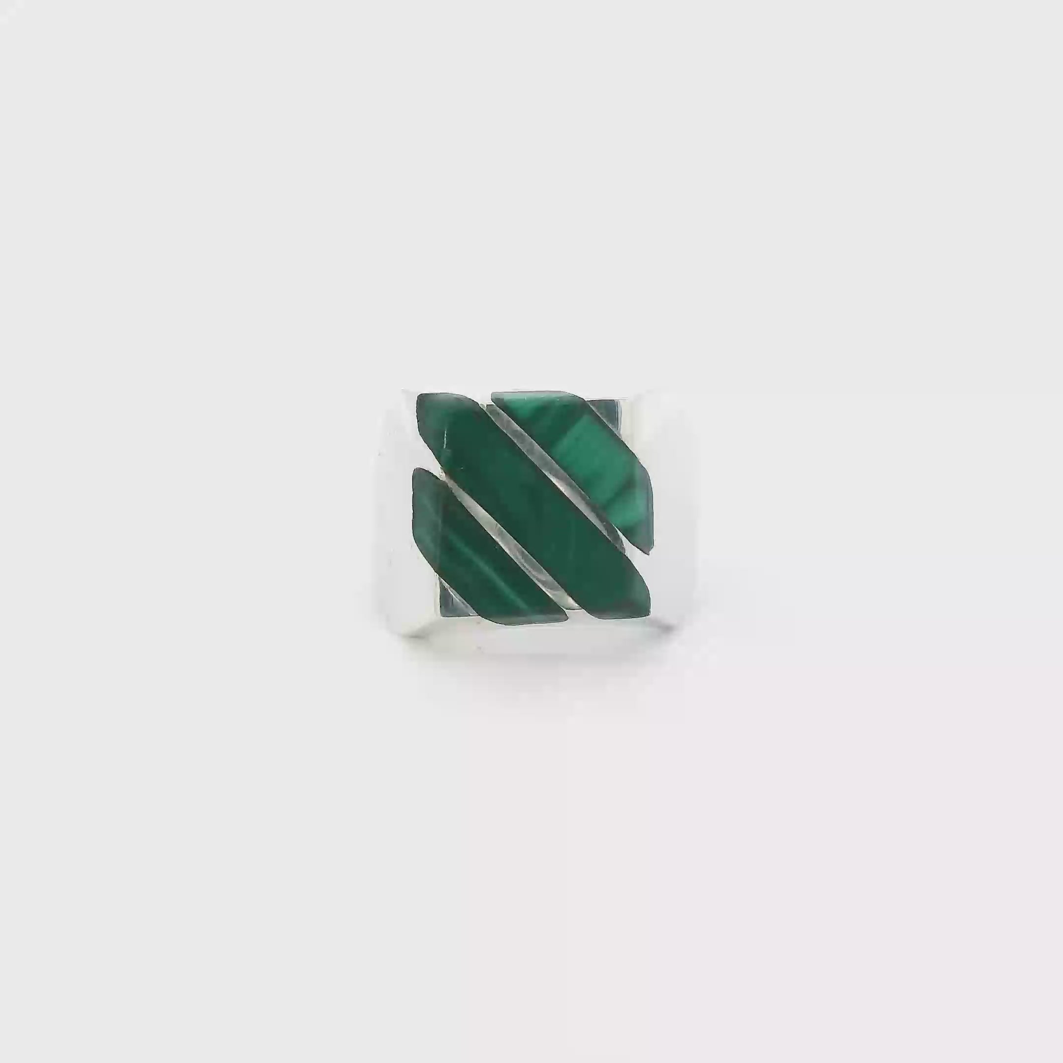 Taxco Mex Silver Malachite Inlaid Mens Ring