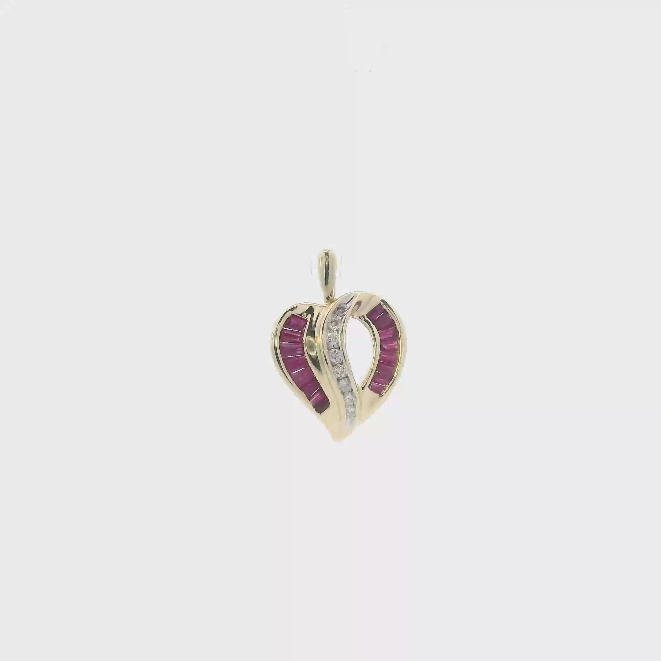 10K Yellow Gold Rubies & Diamonds Heart Pendant - 0.04ct