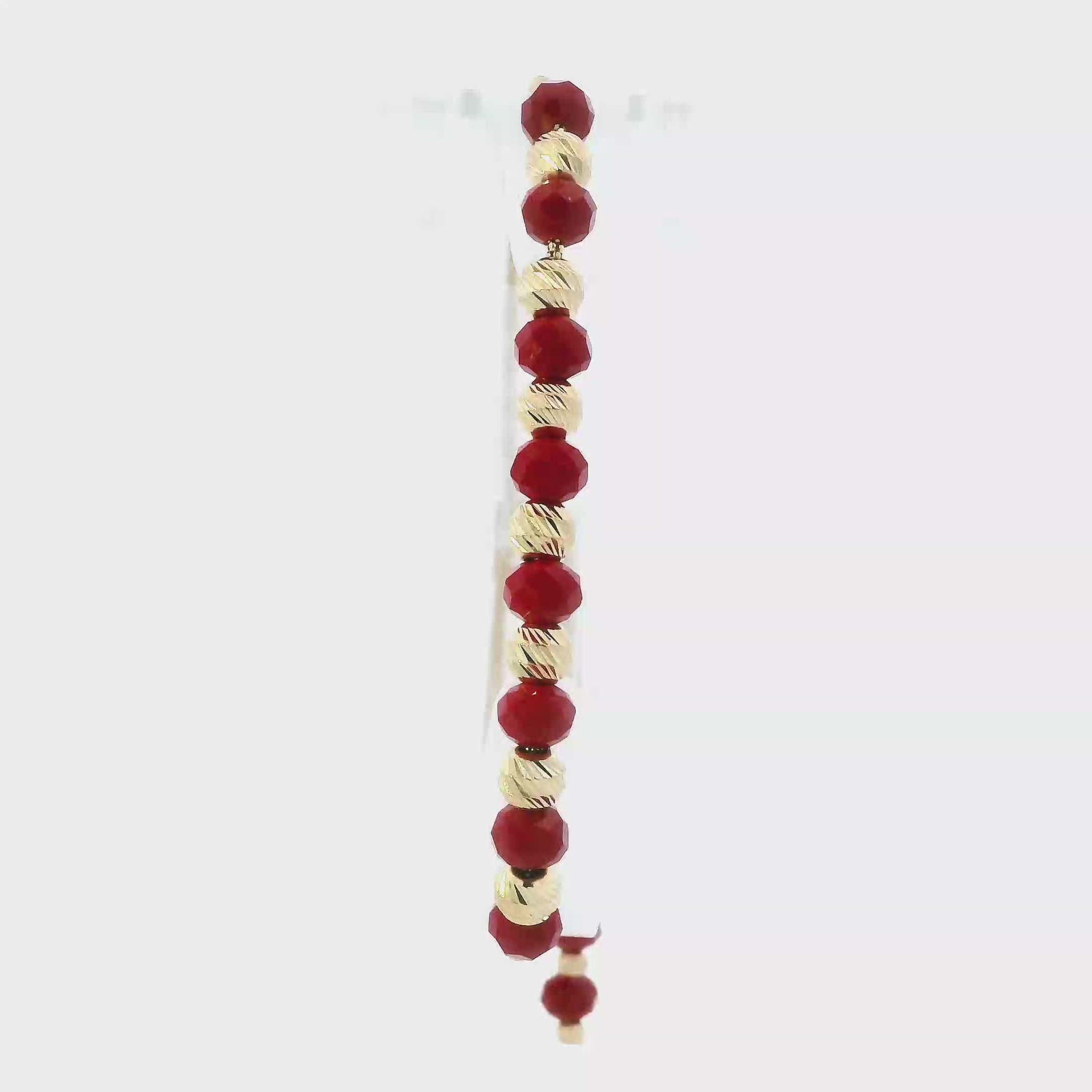14K Yellow Gold Red Bead & Diamond Cut Bead Bracelet