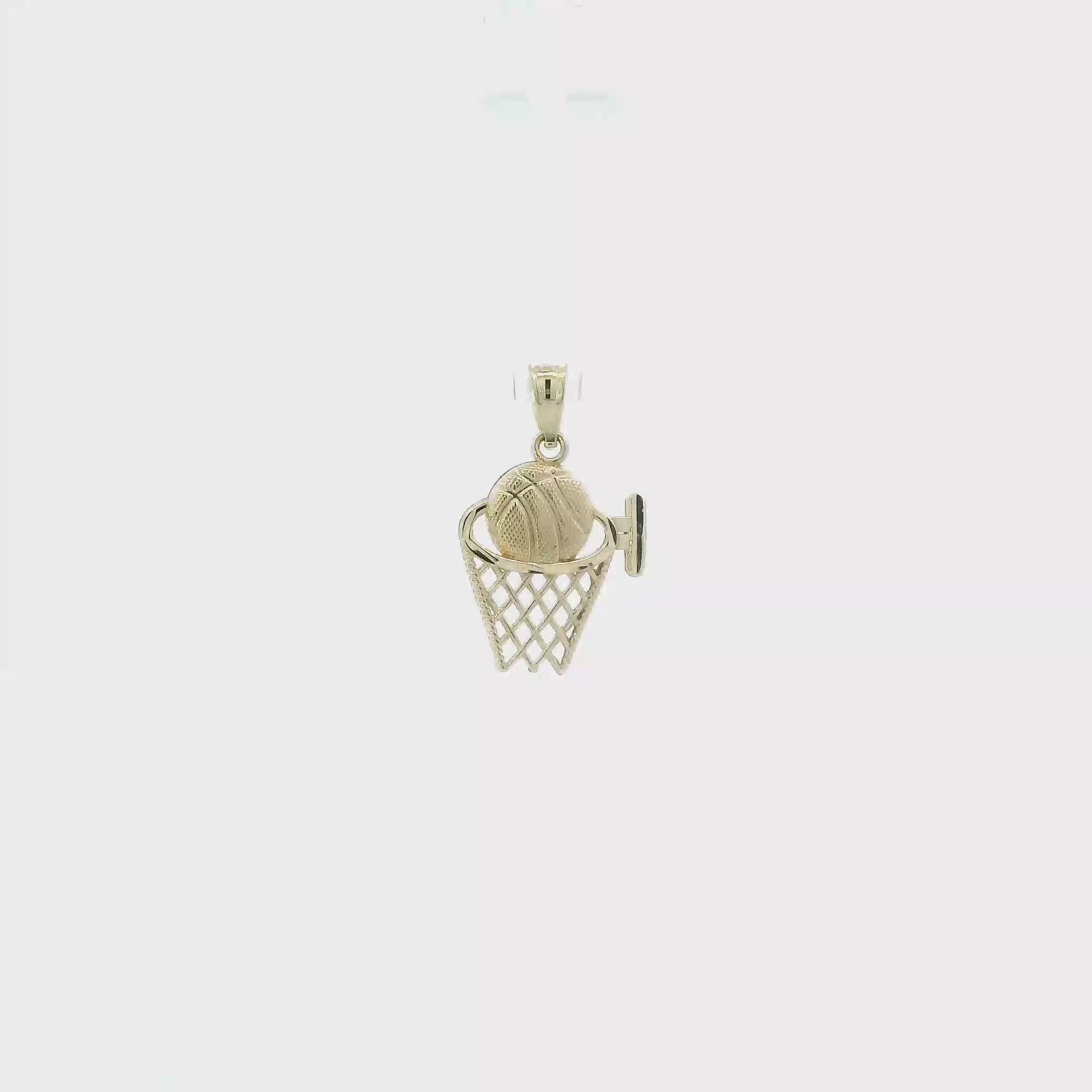 10K Yellow Gold Diamond Cut Basketball Hoop Pendant