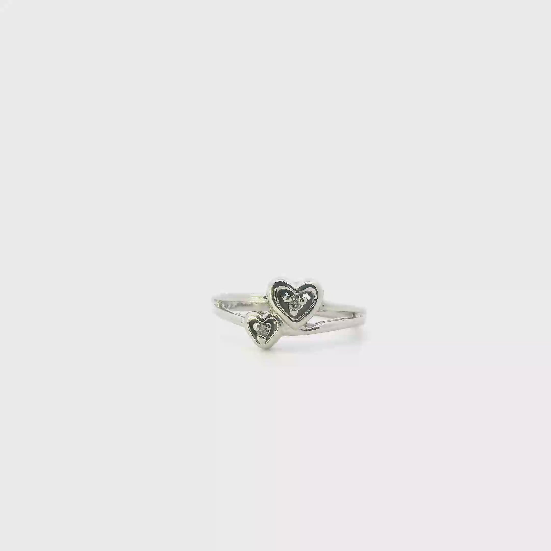 10K White Gold Diamond Double Heart Ring - 0.04ct