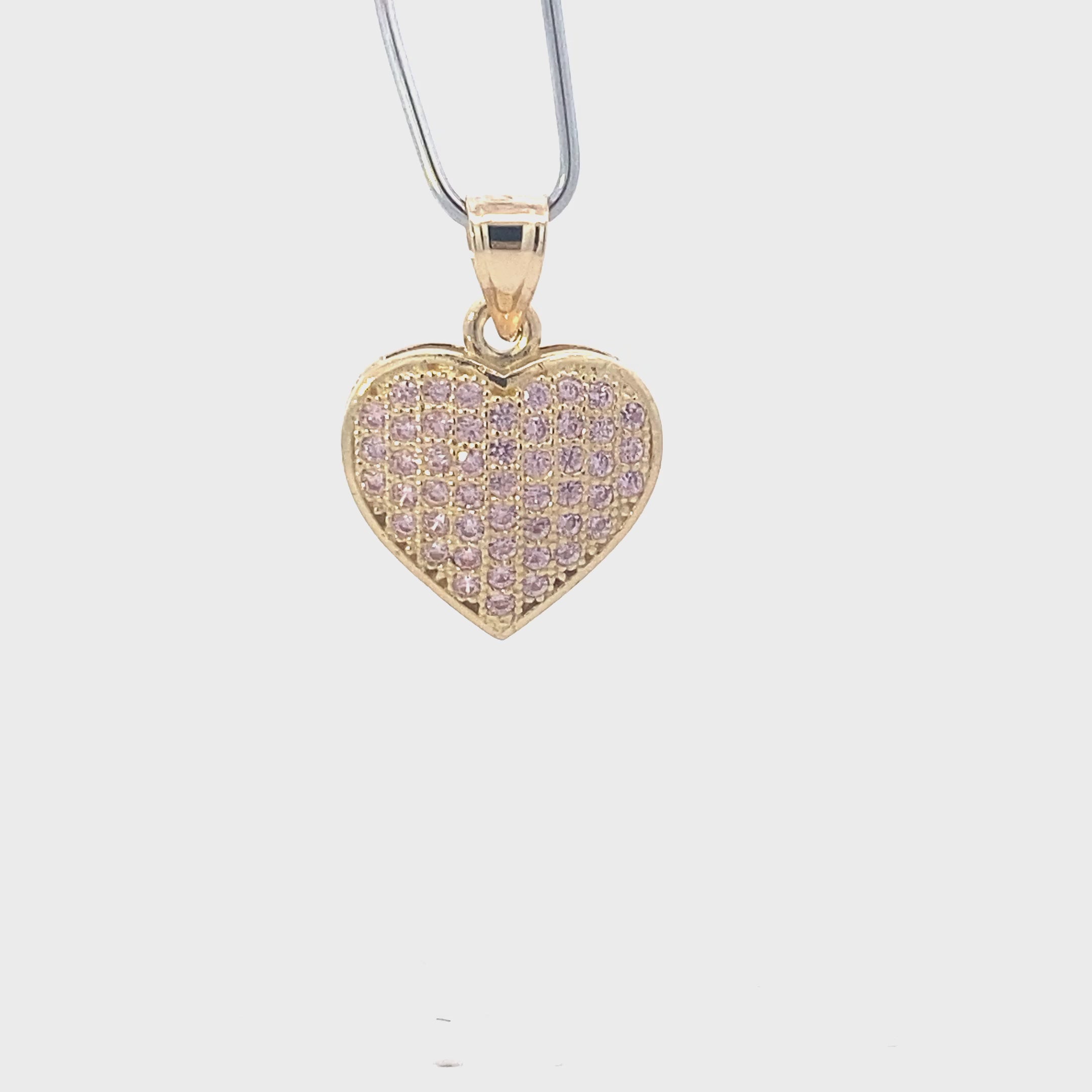 10K Yellow Gold Pink CZ Heart Pendant