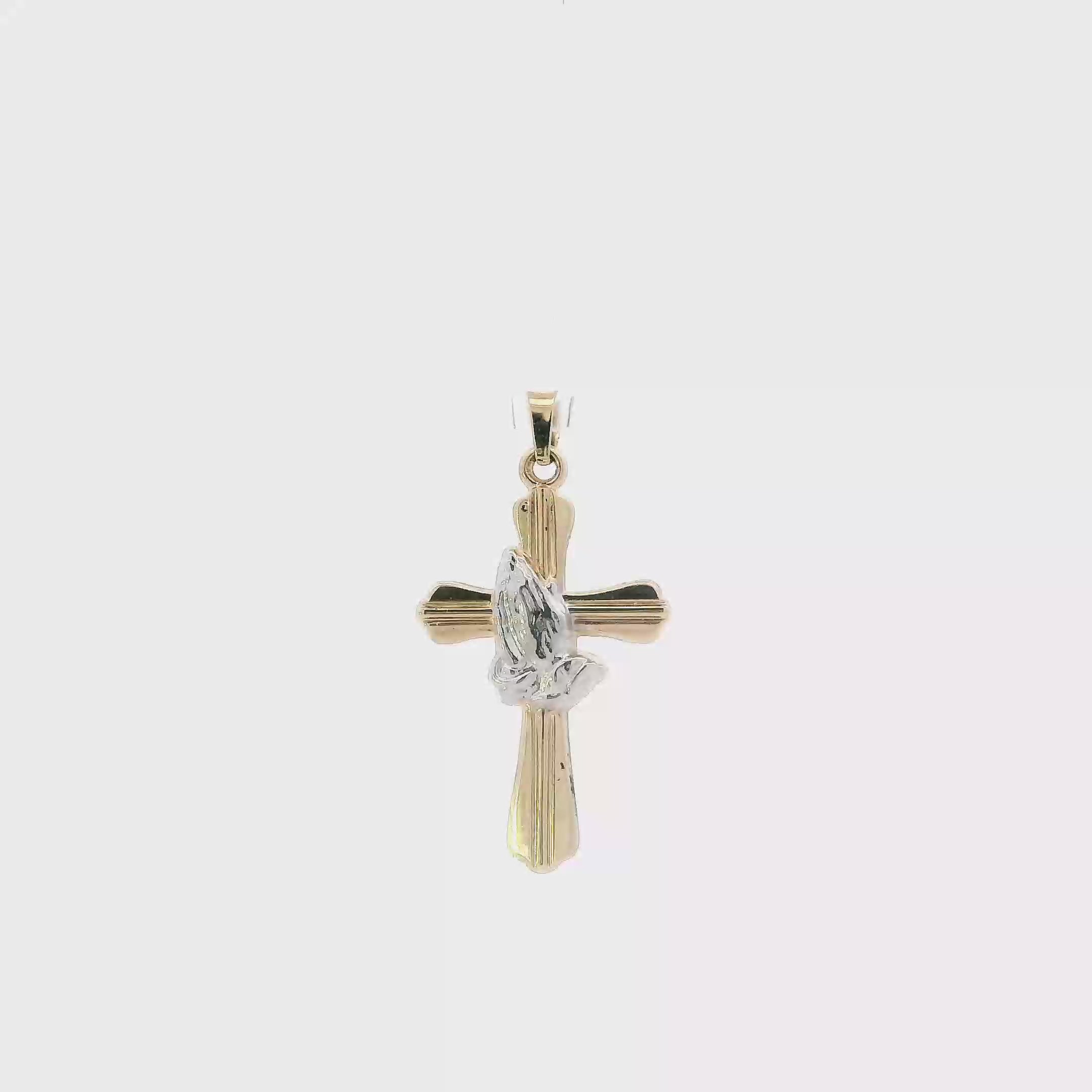 14K Yellow & White Gold Praying Hands Cross Pendant